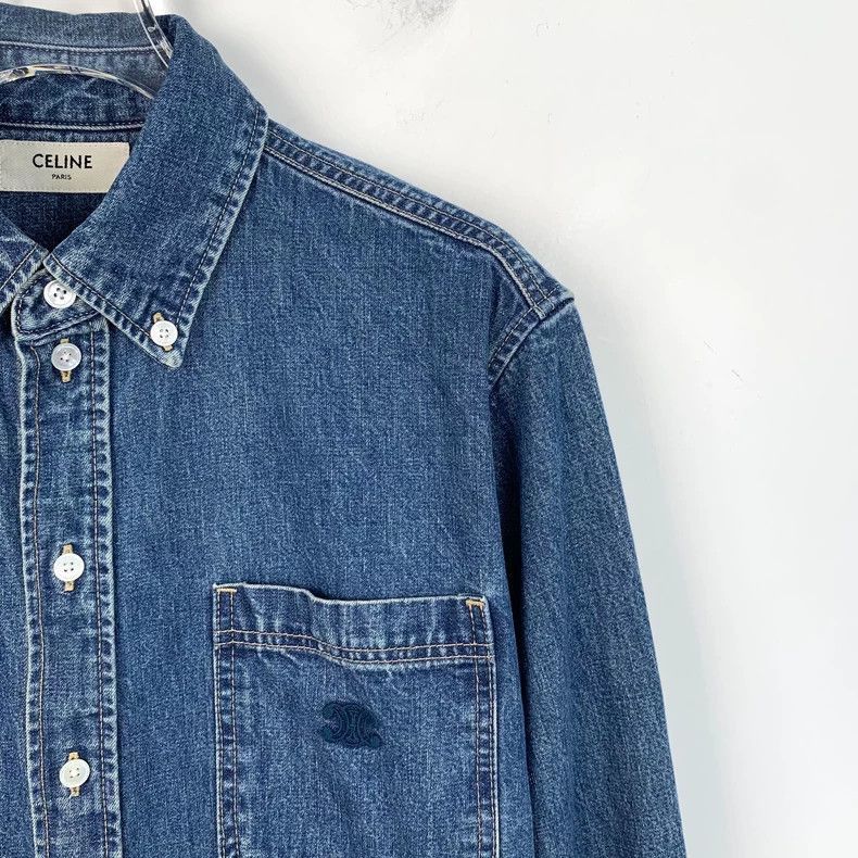 Celine Celine Blue Denim Logo Cotton Shirt Size US M / EU 48-50 / 2 - 3 Thumbnail
