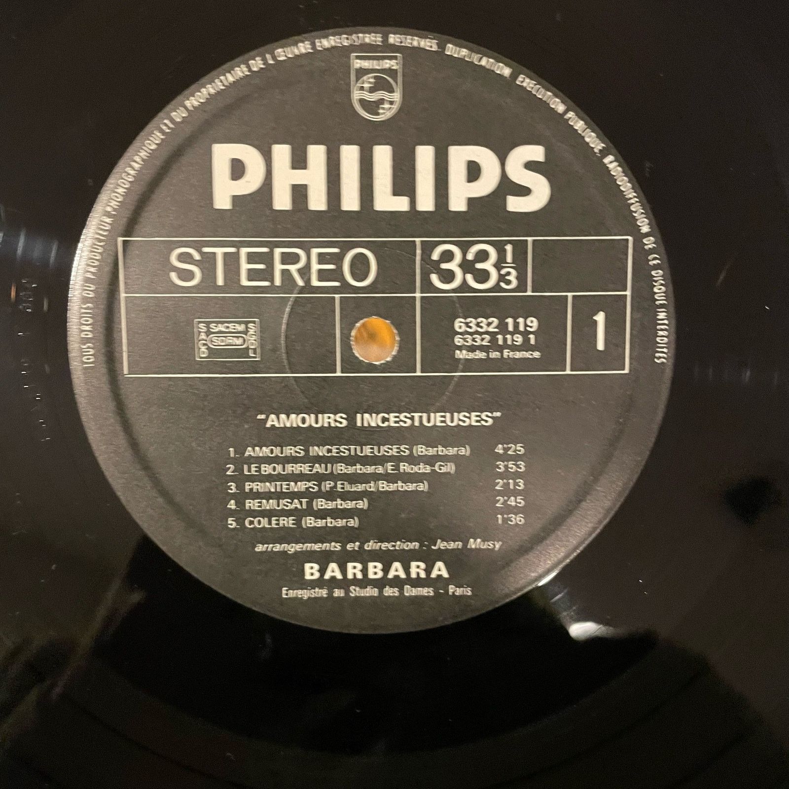 Other Barbara - Amours Incestueses LP vintage vinyl record chanson Size ONE SIZE - 3 Thumbnail
