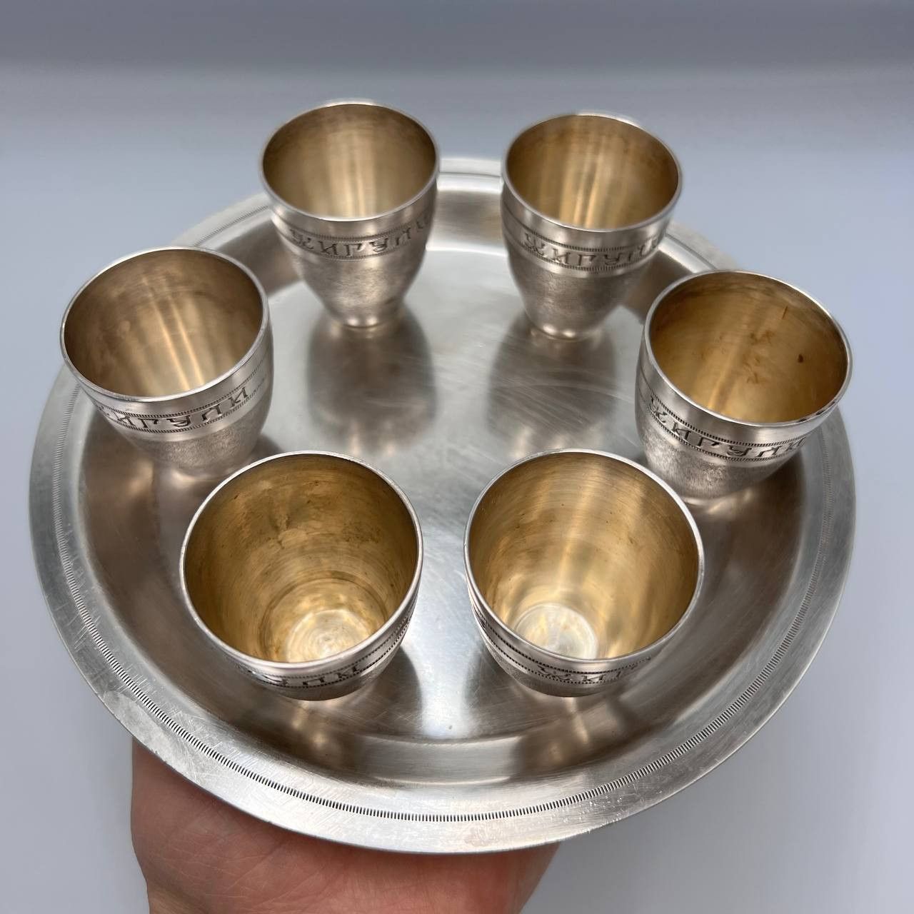 Vintage Vintage Silver Plated Set of 6 Vodka Cognac Shot Cups & Tray Size ONE SIZE - 2 Thumbnail
