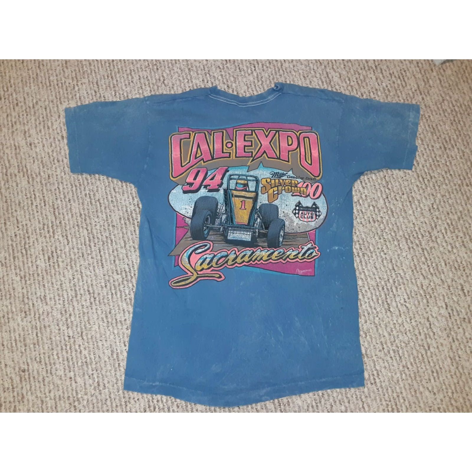 Etro VINTAGE 90s Silver Crown 100 Cali Expo 93 Racing Shirt L Gray/White Marble Mens/Adult Short Sleeve Graphic Tee 1990s Racing Beer Size US L / EU 52-54 / 3 - 3 Thumbnail
