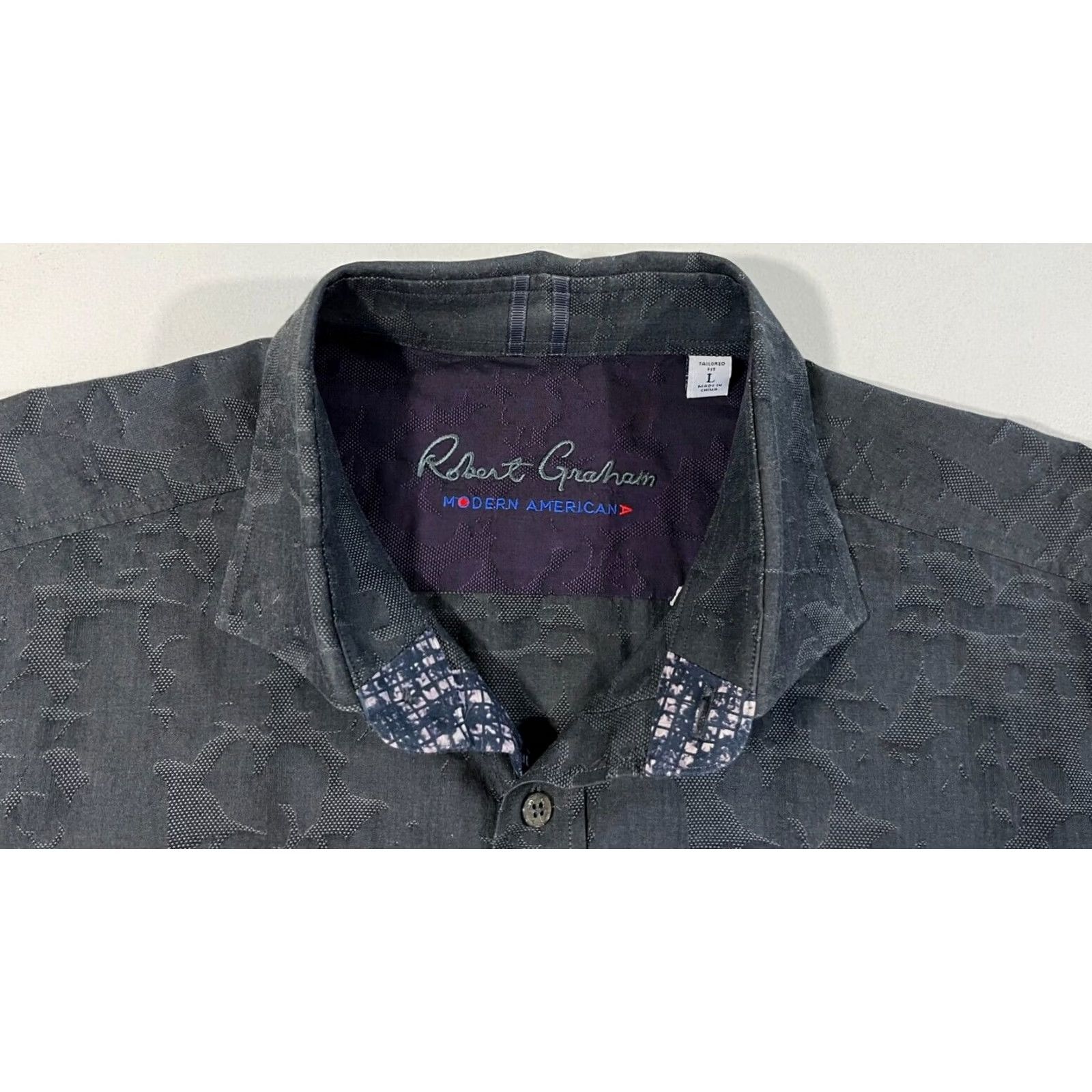 Robert Graham VINTAGE Robert Graham Button-Up Jacquard Shirt Tailored Fit Sz L Gray Cotton Men's Button-Up Regular Length Size US L / EU 52-54 / 3 - 6 Thumbnail
