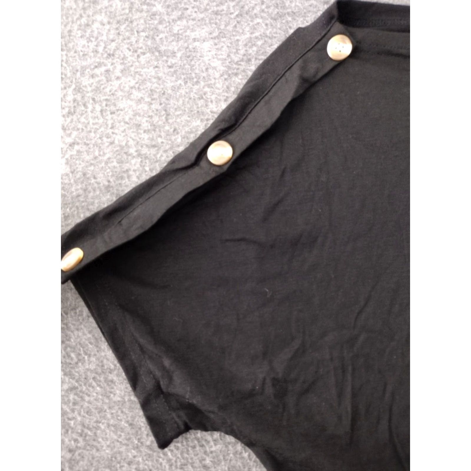 Vintage Thanks Women's Top Blouse 2XL Black Boat Neck 3 Button Shoulder Dolman Sleeve Knit Casual Party/Cocktail Travel Size XXL / US 16-18 / IT 52-54 - 4 Thumbnail