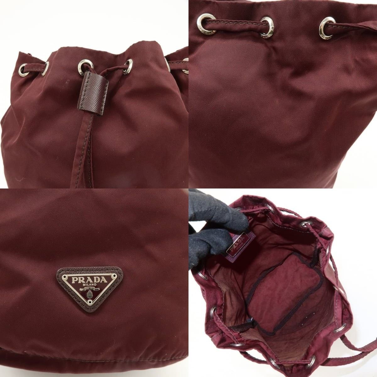 Prada Prada Triangle Logo Nylon Drawstring Pouch Burgundy Size ONE SIZE - 6 Thumbnail