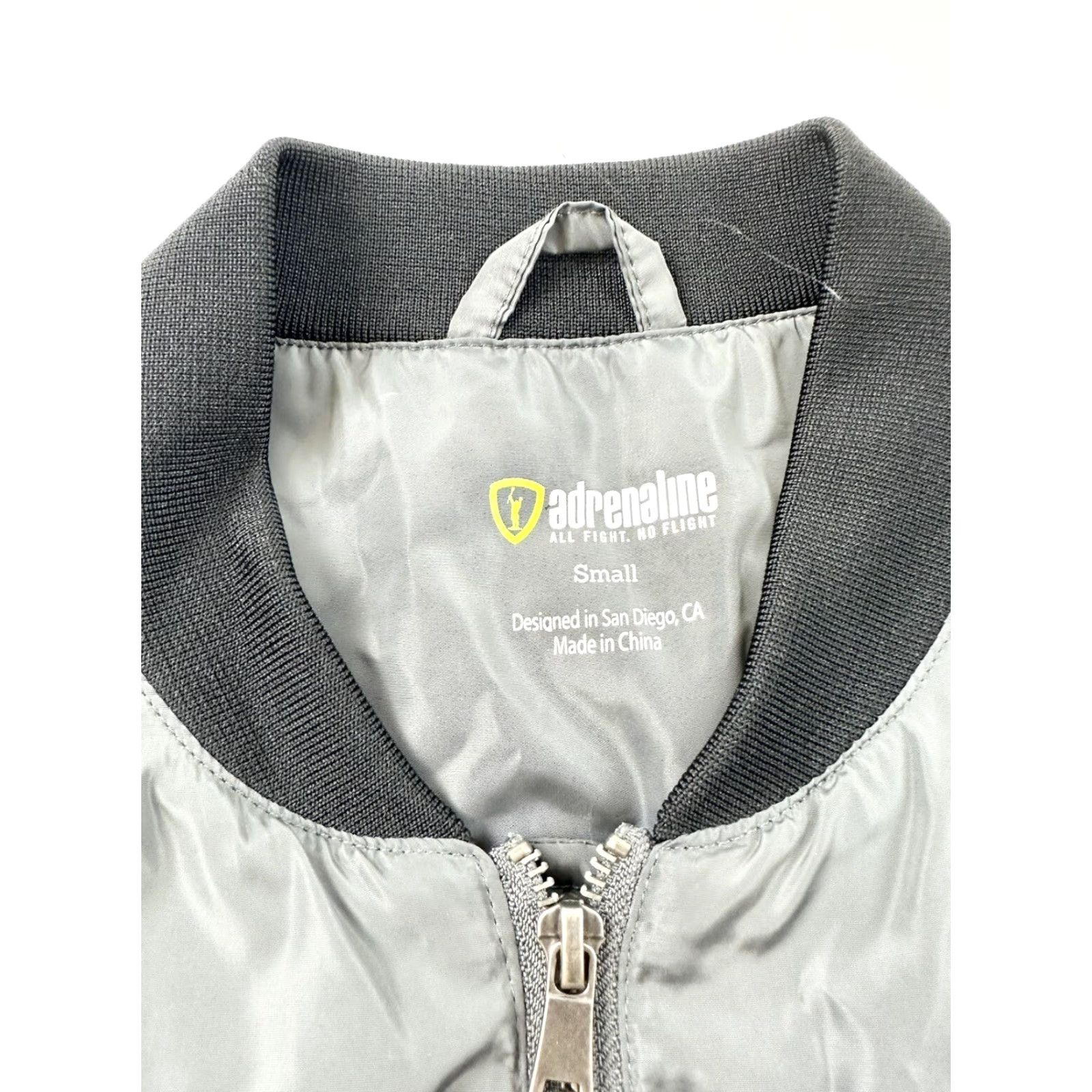 Vintage Adrenaline Bomber Jacket Men’s Small Gray Nylon Zip Short Band Collar Regular Size US S / EU 44-46 / 1 - 3 Thumbnail