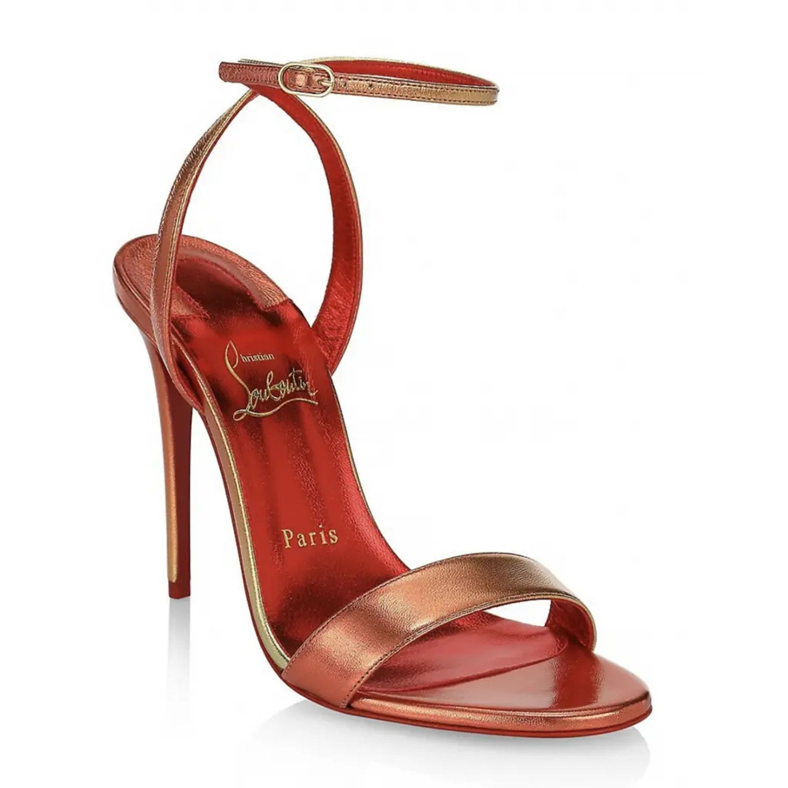 Christian Louboutin Loubigirl 100 Fiamma Red Ankle Strap Sandal Heel Pump 38.5 Size US 8.5 / IT 38.5 - 3 Thumbnail