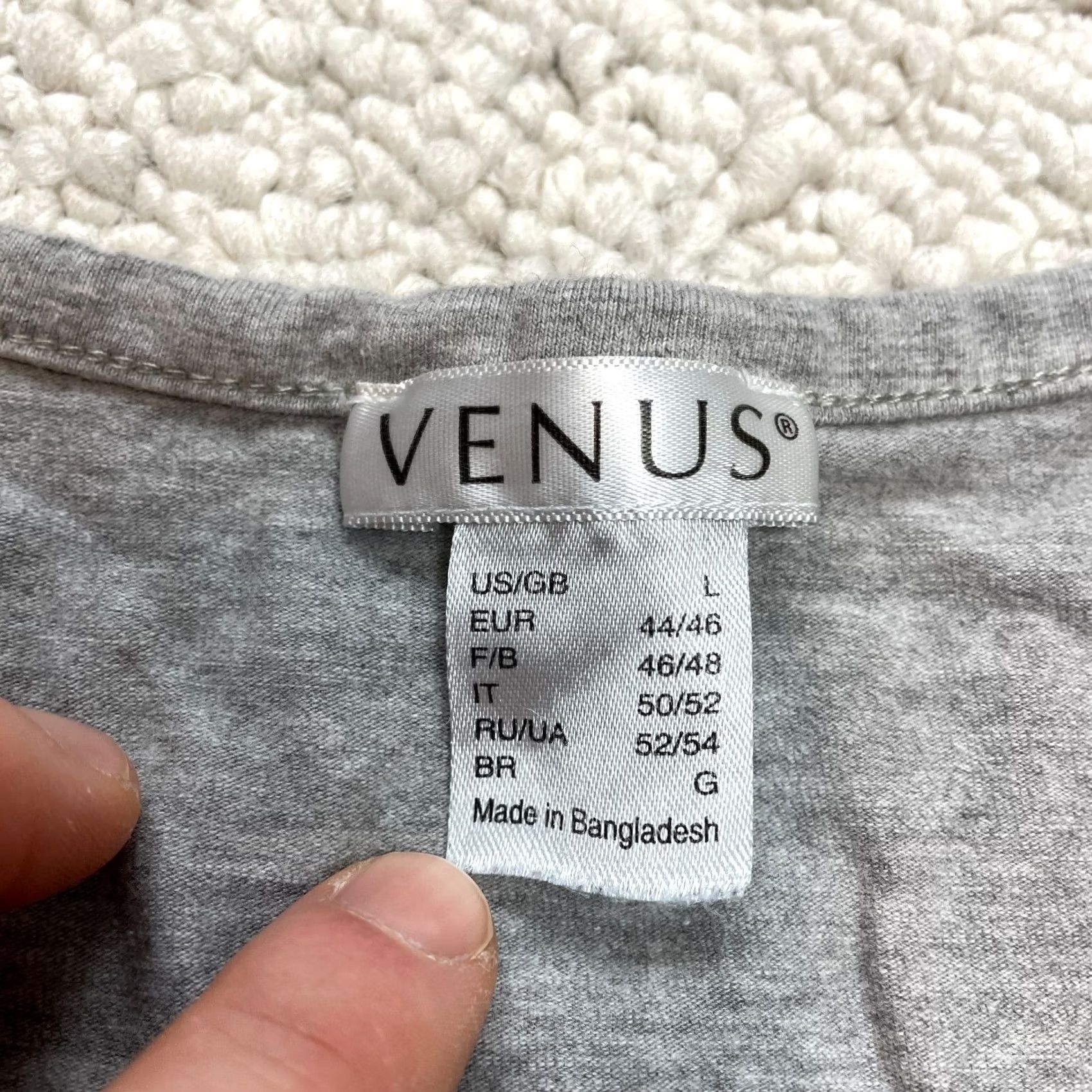 Venus Venus Shirt Womens Large Gray Long Sleeve Henley Cotton Solid Top Size L / US 10 / IT 46 - 4 Thumbnail
