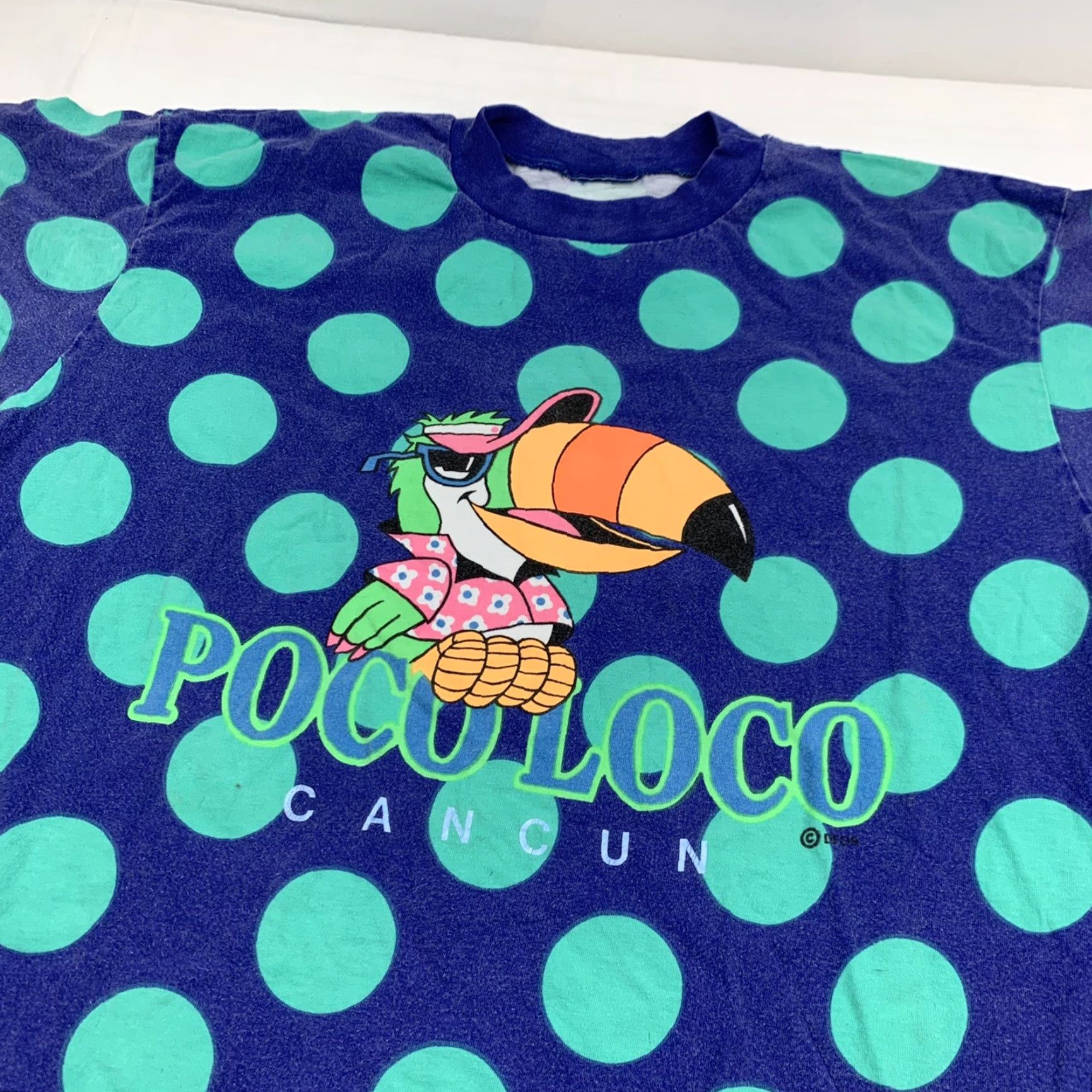 Vintage VINTAGE Poco Loco Cancun T Shirt Adult Large Blue Polka Dots Nature Bird Travel Shirt Mens L Blue Polka Dot 90s Vintage Size US L / EU 52-54 / 3 - 2 Thumbnail