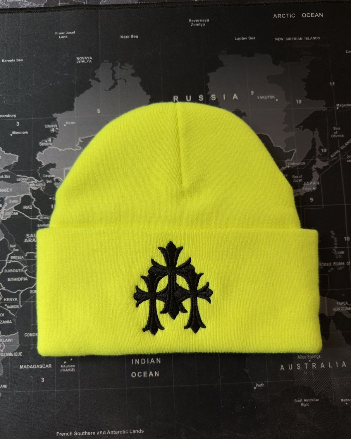 CHROME HEARTS three cross beanie hat knit hat acrylic yellow/Black Chrome Hearts Triple Cross Beanie - Yellow Hats, Accessories  main image 3
