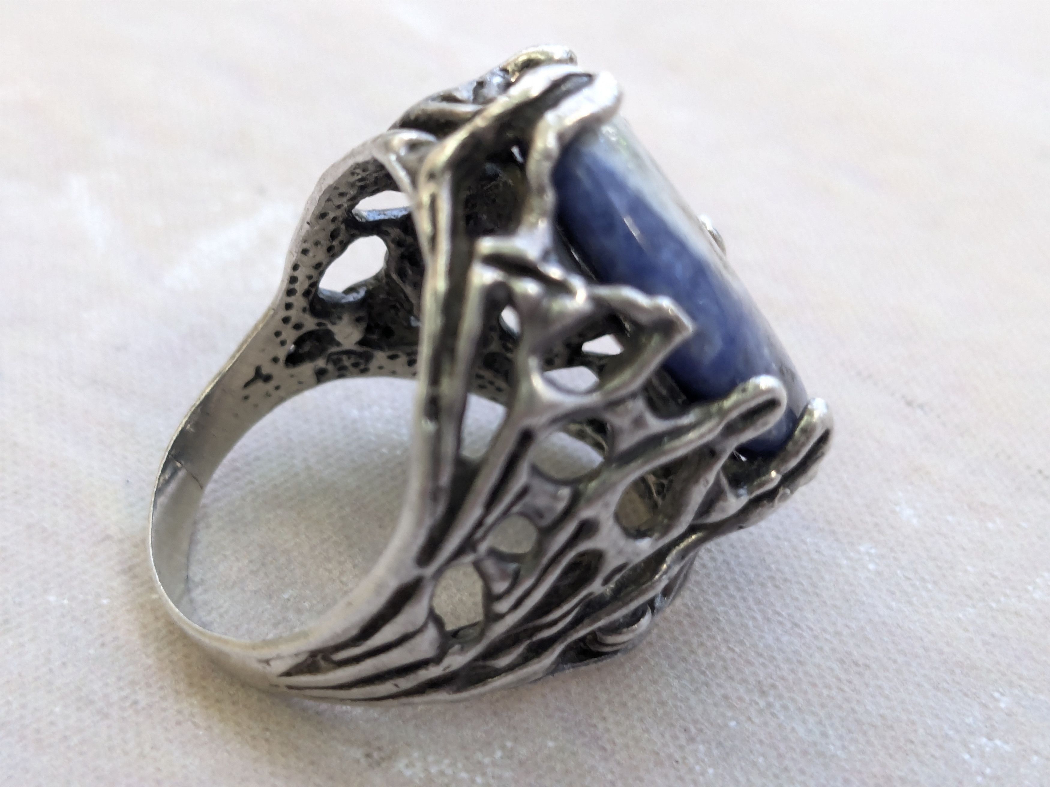 Vintage Vintage Sterling Silver Ring Blue Sodalite 11 Brutalist Size ONE SIZE - 8 Thumbnail