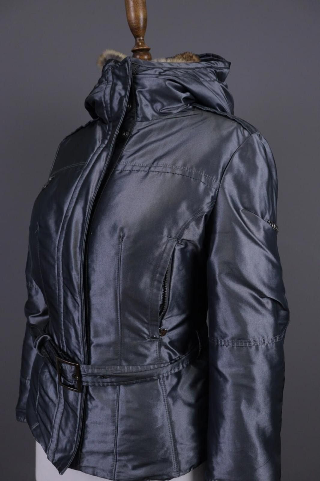 Designer Peuterey Gray Full Zip Faux Fur Belted Hooded Jacket Size L Size 3XL / US 20-22 - 10 Thumbnail