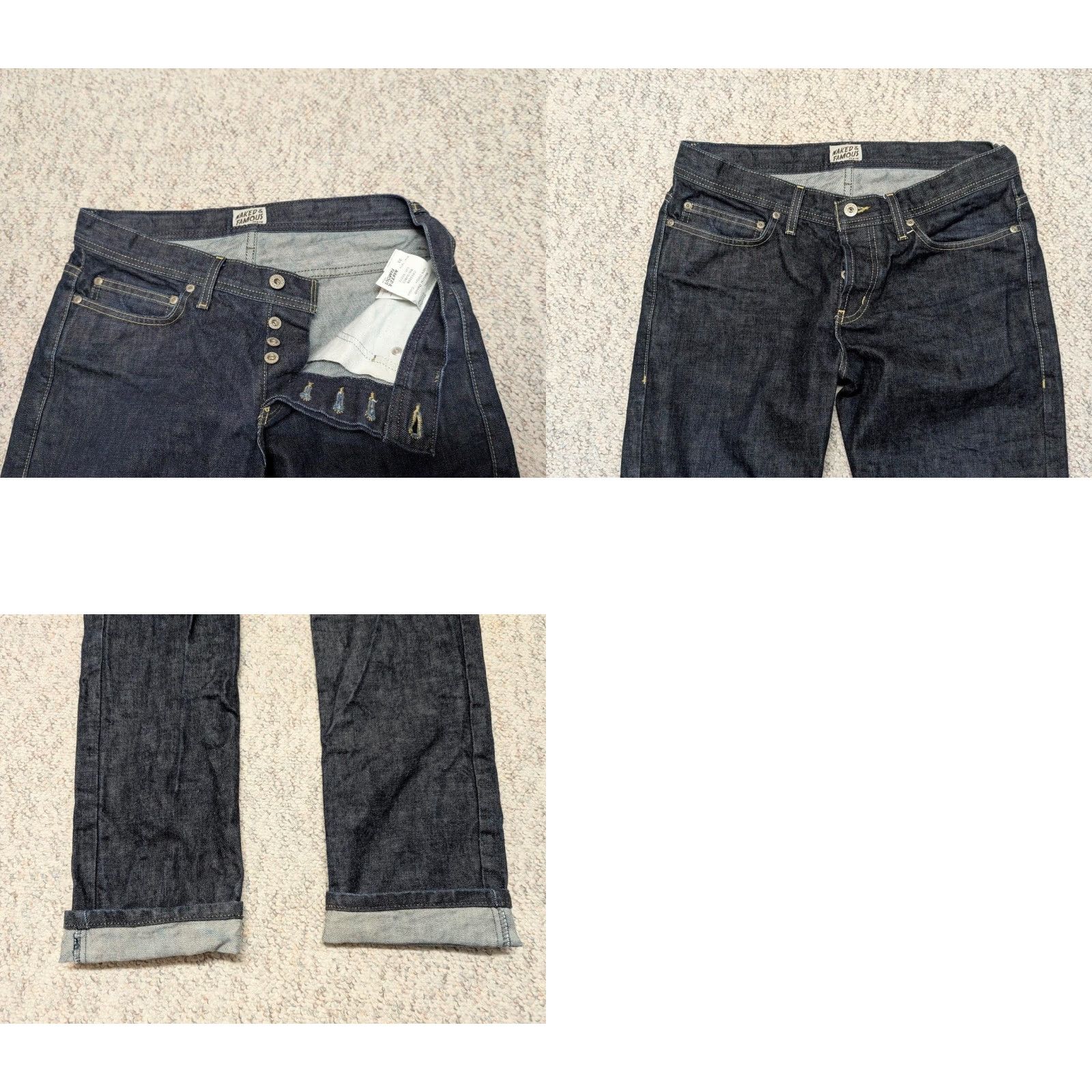 Vintage NAKED & FAMOUS blue jeans 33x33 indigo Weird Guy denim Slim Straight 33x33 Mens jeans Indigo blue denim Slim Weird Guy 90s? Size US 33 - 8 Thumbnail