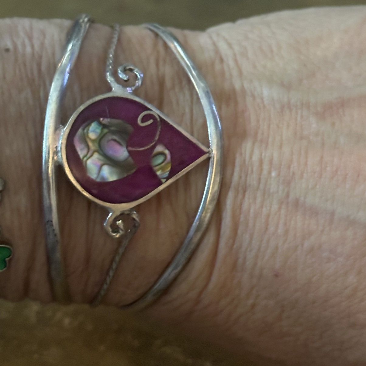 Vintage Vintage silver abalone flower open cuff bracelet Size ONE SIZE - 2 Thumbnail