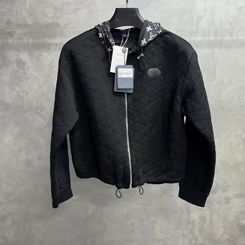 Louis Vuitton Black quilted detail zip hooded jacket