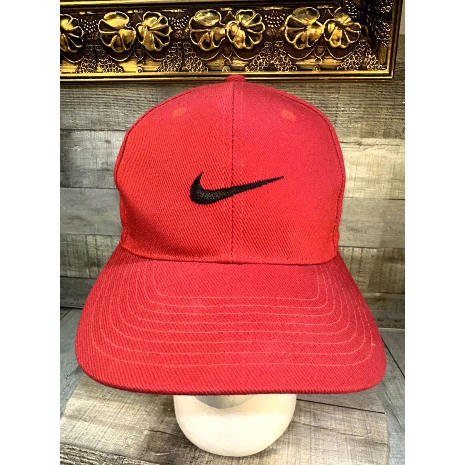 Nike VINTAGE Nike SnapBack Hat Check Logo Red Twill Adjustable 90s Mens Size ONE SIZE - 2 Thumbnail