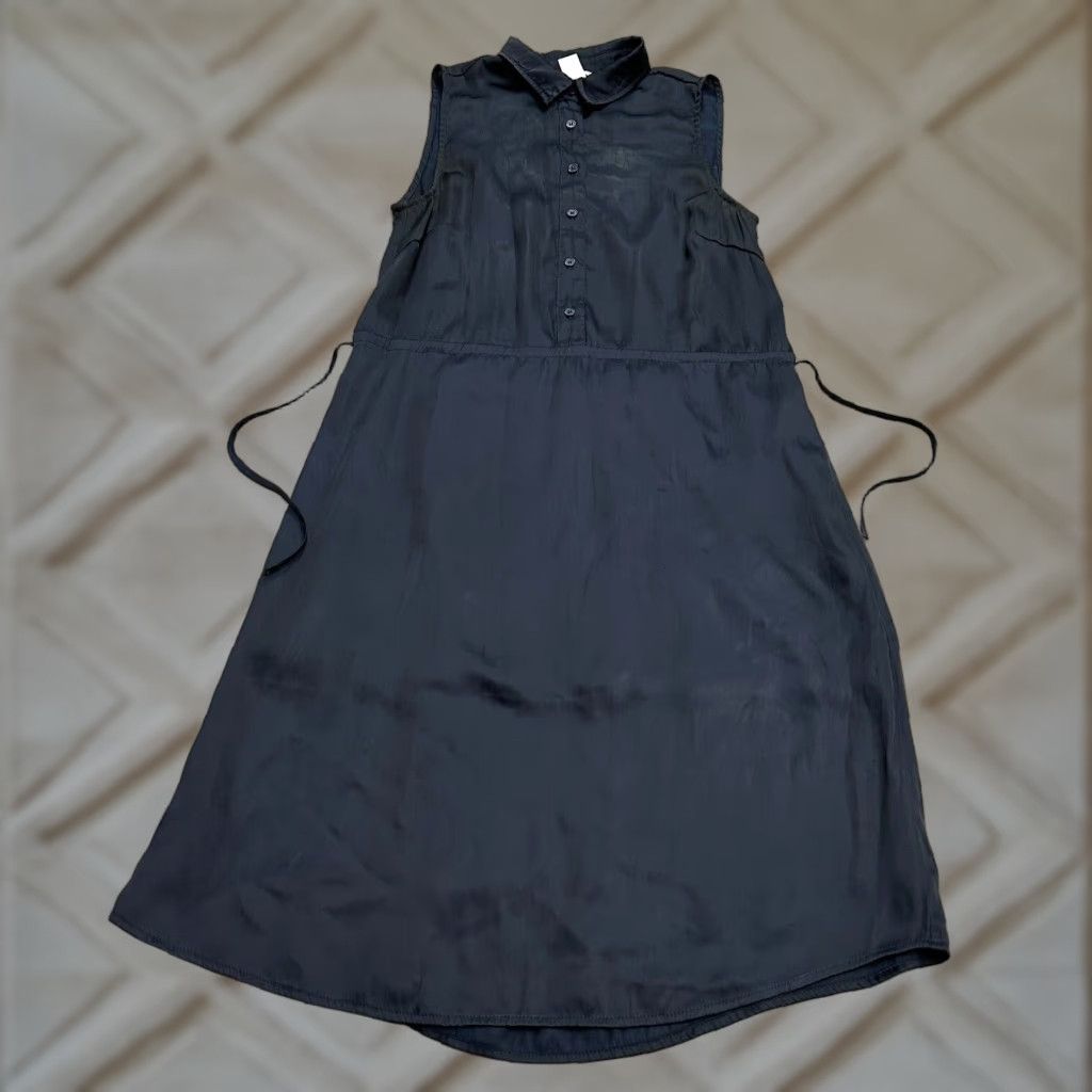 H&M H&M Shirt Womens 4 Dark Blue Satin Maxi Belted Collared Sleeveless Casual Dress Size S / US 4 / IT 40 - 1 Thumbnail
