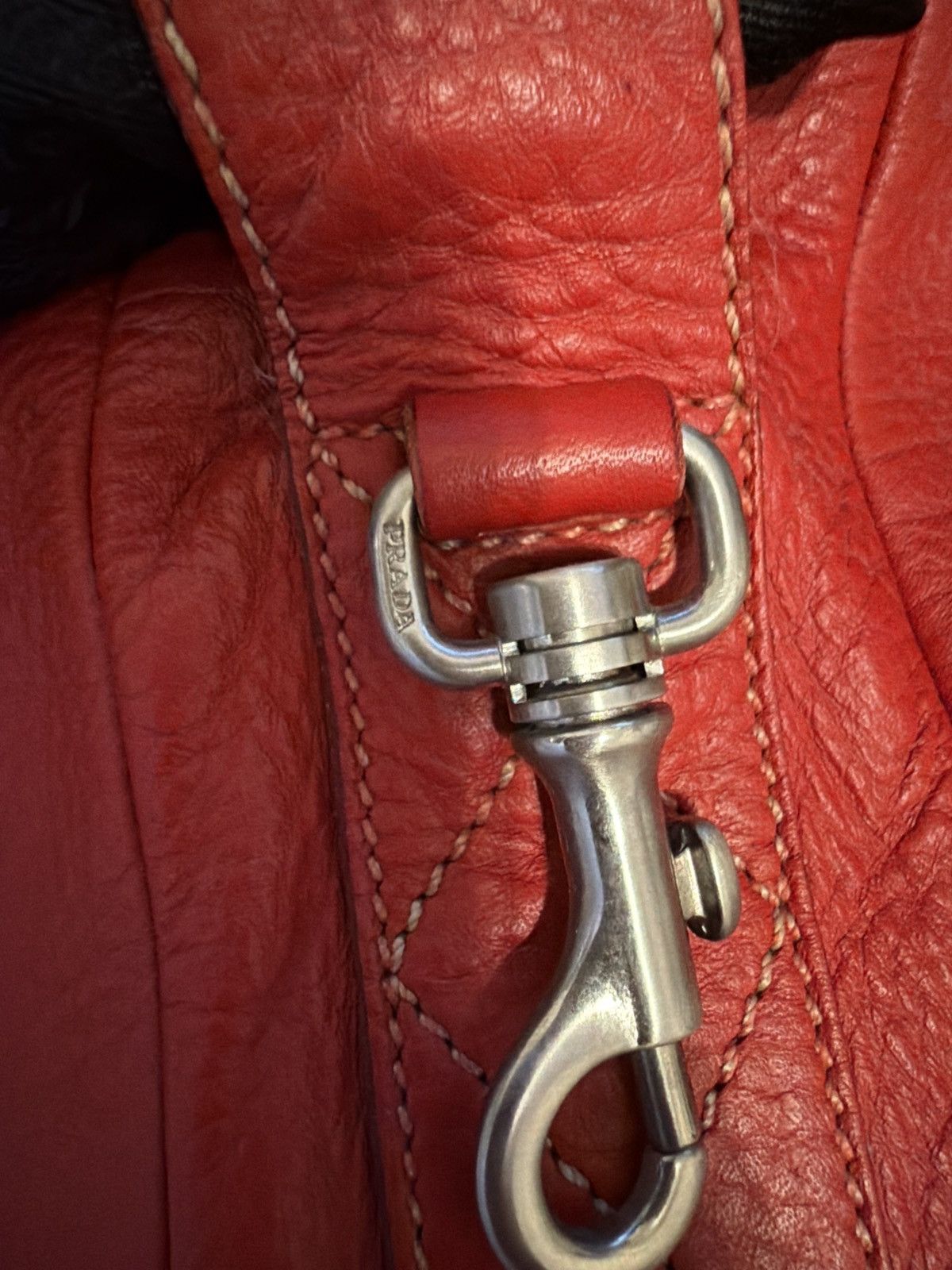 Prada Prada Vitello Daino Red Leather Barrel Duffle Bag Size ONE SIZE - 7 Thumbnail