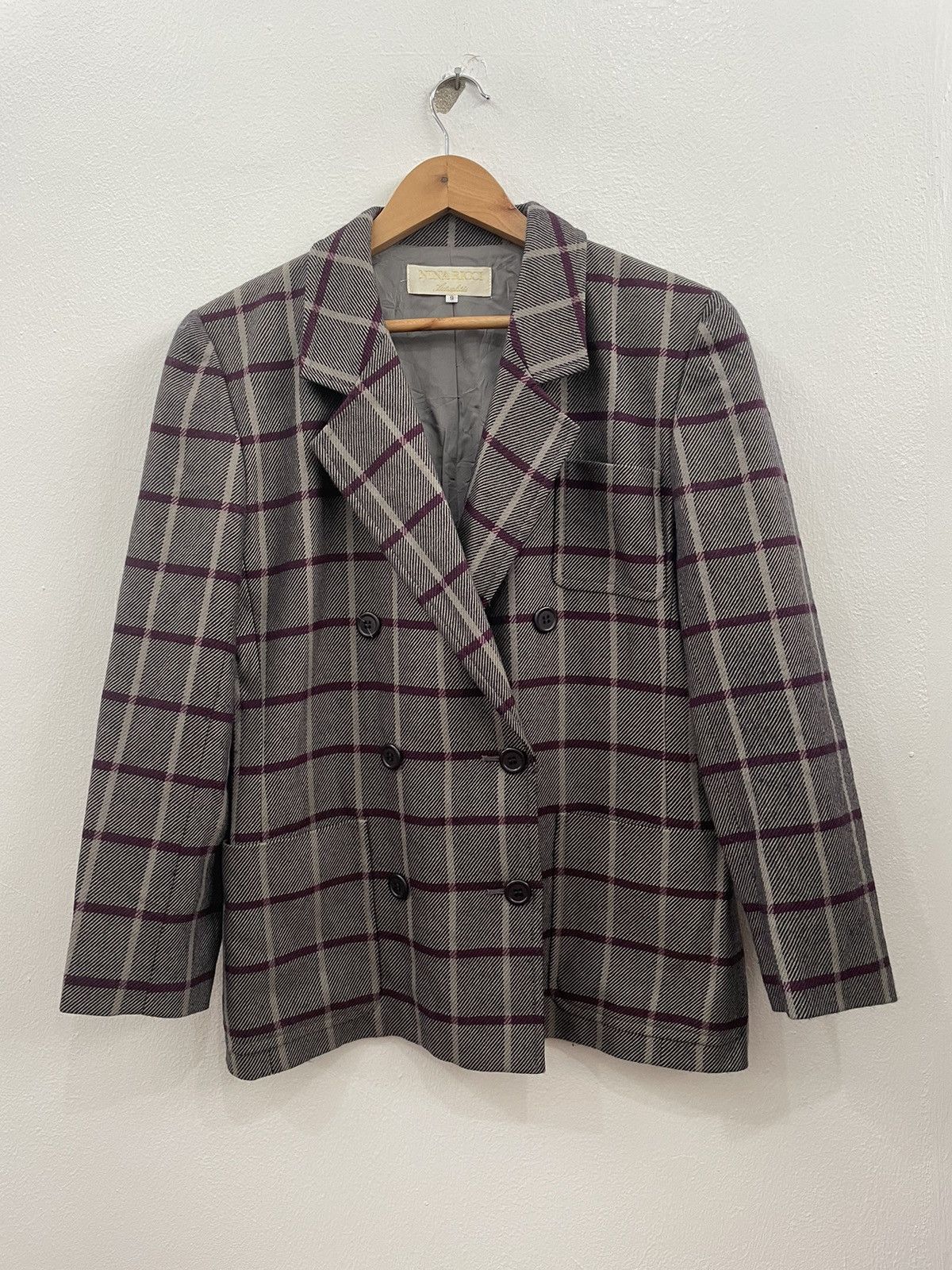 Nina Ricci VINTAGE NINA RICCI DOUBLE COLLAR CHECKERED JACKET COAT Size M / US 6-8 / IT 42-44 - 2 Thumbnail
