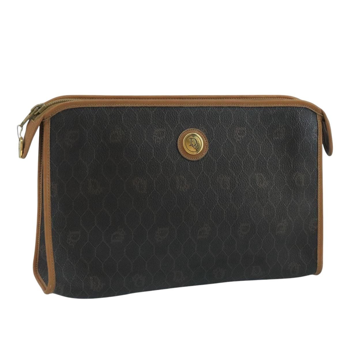 Dior DIOR Honeycomb Canvas Clutch Bag Leather Black Gold Size ONE SIZE - 1 Thumbnail