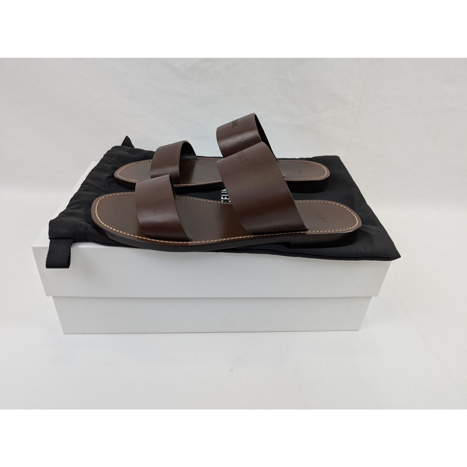 Celine o1rshd1 Calfskin-Vegetal Tanning Slides Slipper Dark Brown Size US 9 / EU 42 - 20 Thumbnail