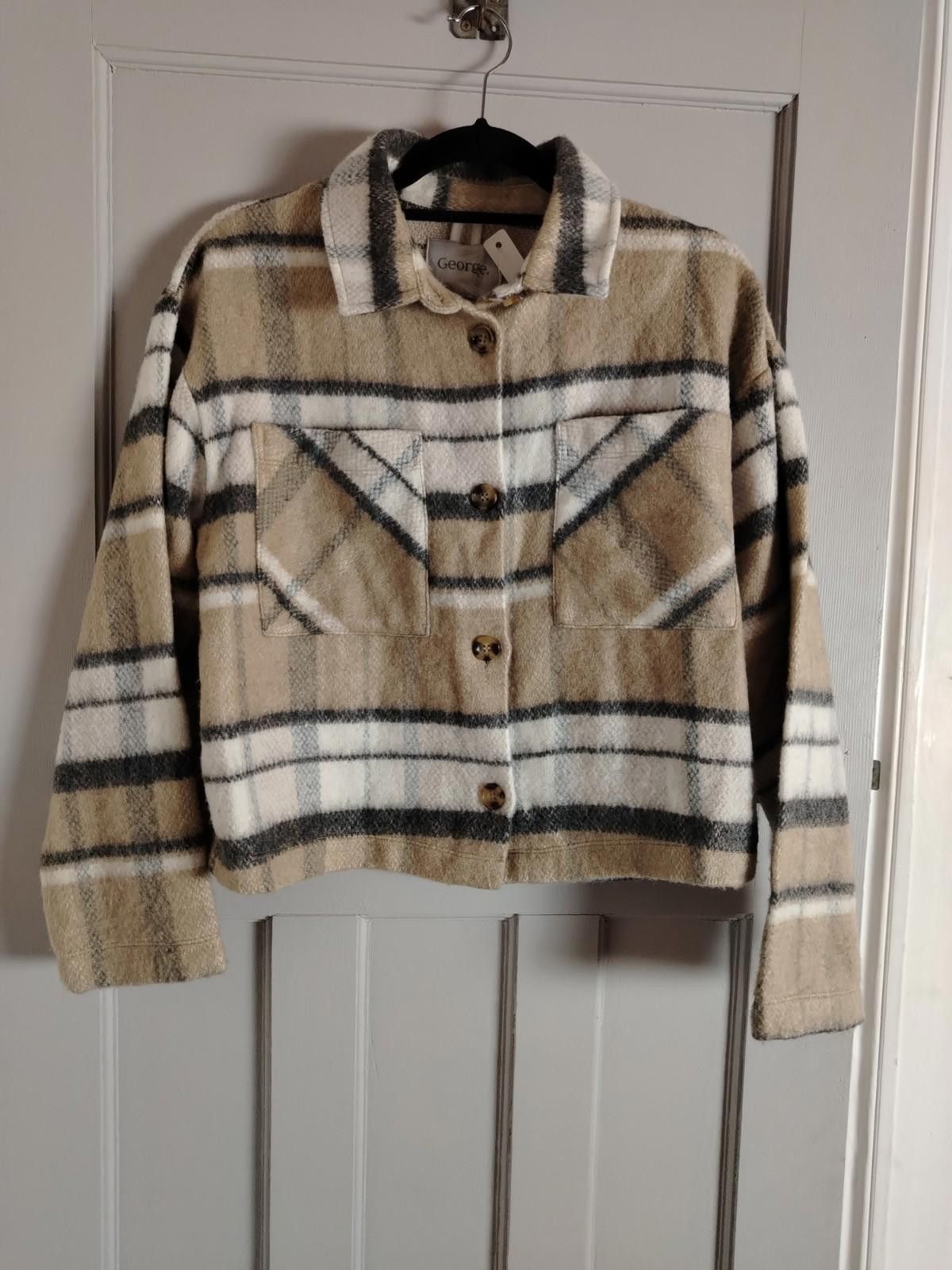 George Women's Check Shacket Size 8-10 Small Beige Plaid Cropped Size M / US 6-8 / IT 42-44 - 1 Thumbnail