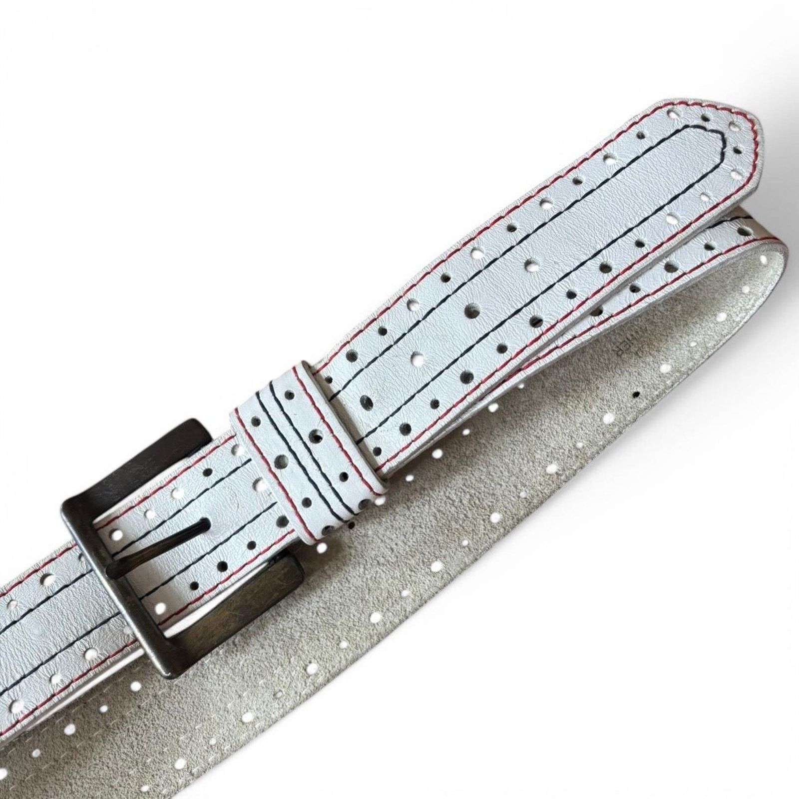Vintage Vintage White Leather Low Rise Belt Medium 34 / 35 Y2K Size ONE SIZE - 8 Thumbnail