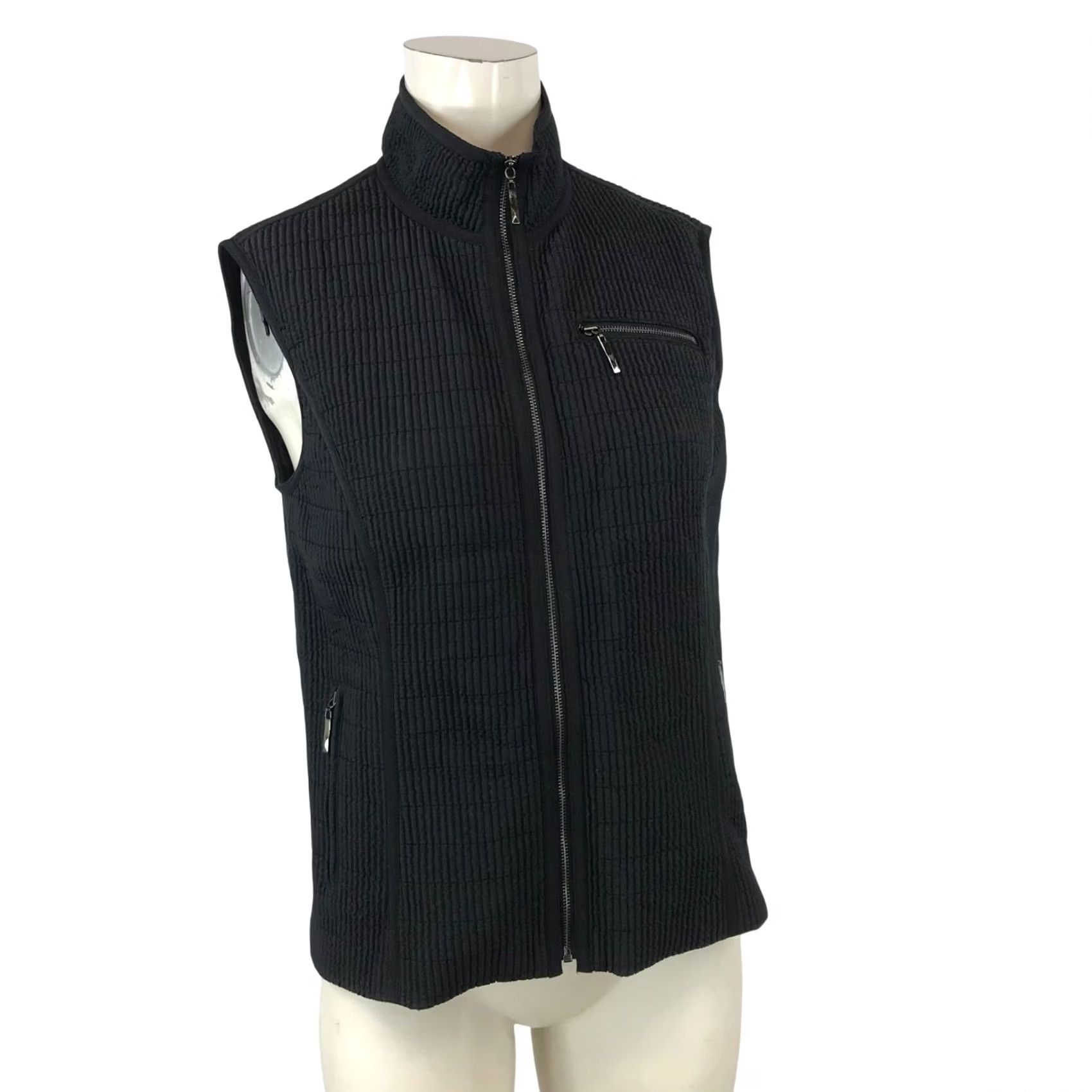 Vintage AEROS Womens SMALL Black Textured Full Zip Vest Shirt Size S / US 4 / IT 40 - 2 Thumbnail