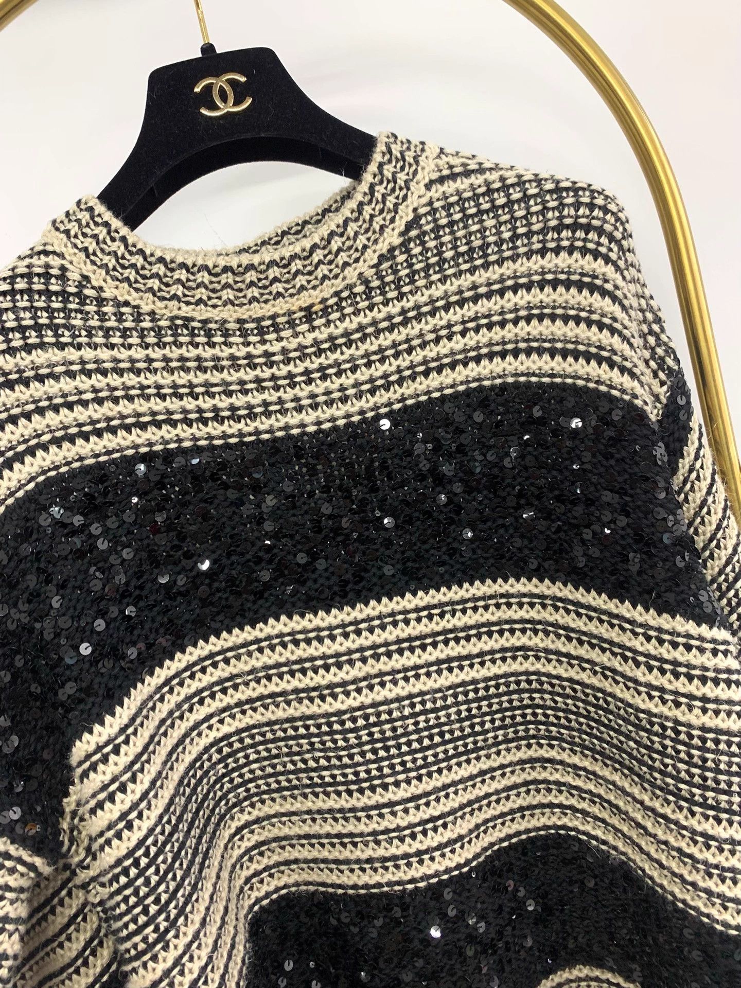 Brunello Cucinelli Brunello C. B&W Colorblock Sequin Stripe Sweater M Size M / US 6-8 / IT 42-44 - 2 Thumbnail
