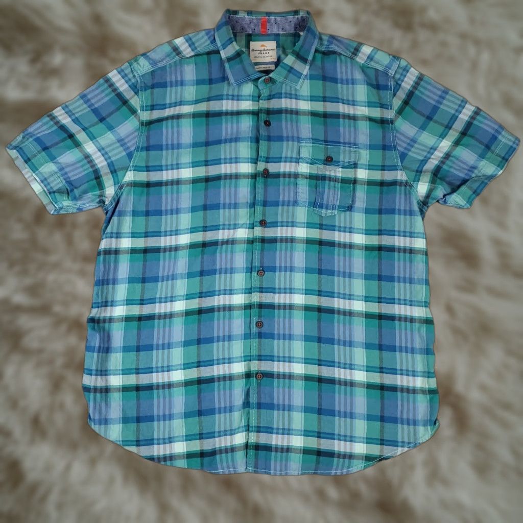 Tommy Bahama Tommy Bahama Shirt Mens XL Blue Plaid Lyocell Button Up Short Sleeve Size US XL / EU 56 / 4 - 1 Thumbnail