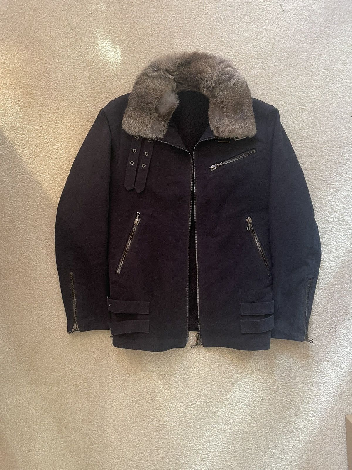 image of Shellac Rabbit Fur Riders Moto Jacket in Black, Men's (Size Medium)
