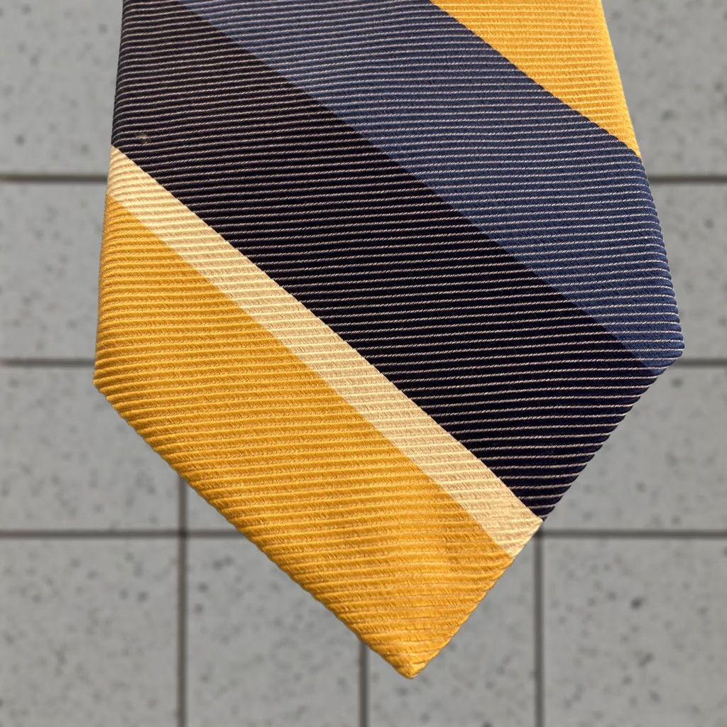 Faconnable VINTAGE Façonnable Men Silk Blue Gold Yellow Wide Stripe Repp Neck Tie 4x60 France Stain Size ONE SIZE - 1 Thumbnail