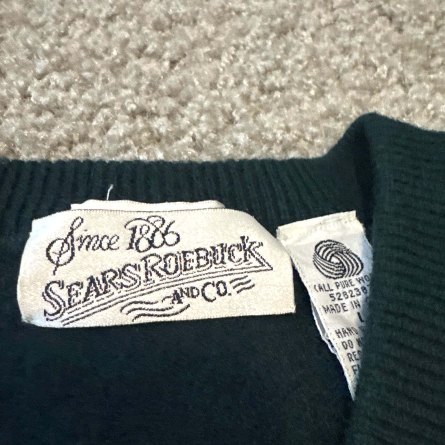 Sears VINTAGE Sears & Roebuck Green Wool Knit V-Neck Sweater L Mens Pullover Size US L / EU 52-54 / 3 - 5 Thumbnail