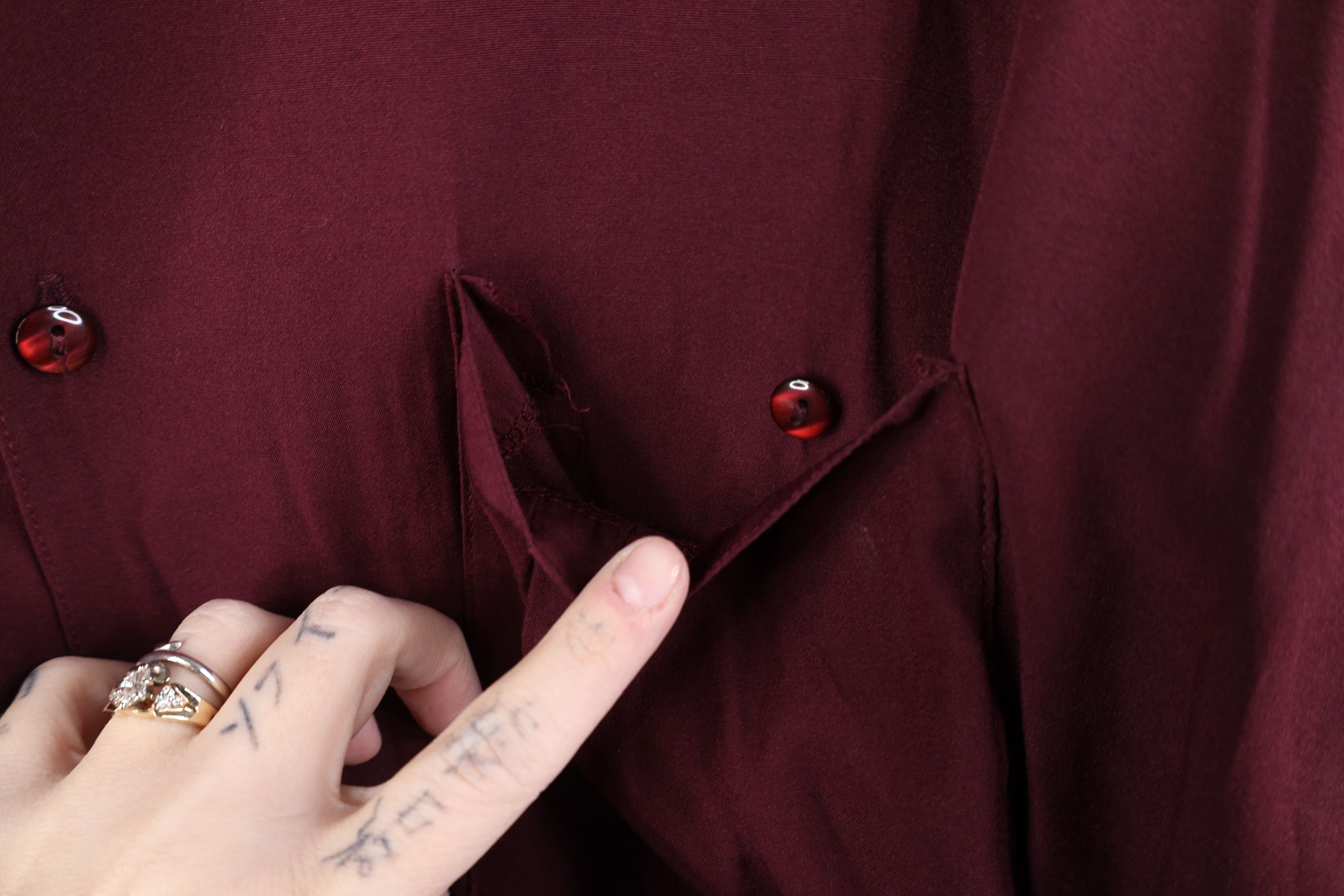 Vintage 90s Streetwear Gabardine Band Collar Button Shirt