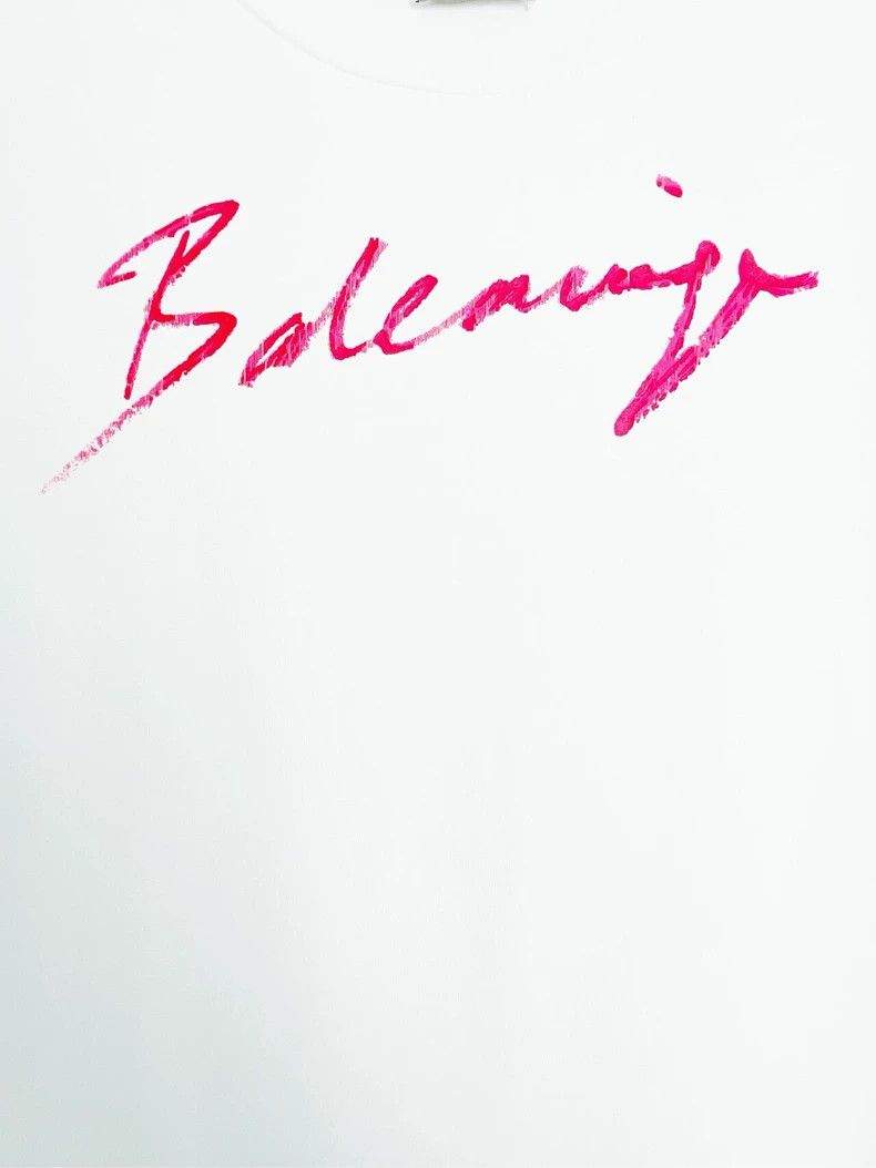 Balenciaga Balenciaga White Cursive Letter Printed Crewneck Short Sle Size US XS / EU 42 / 0 - 6 Thumbnail