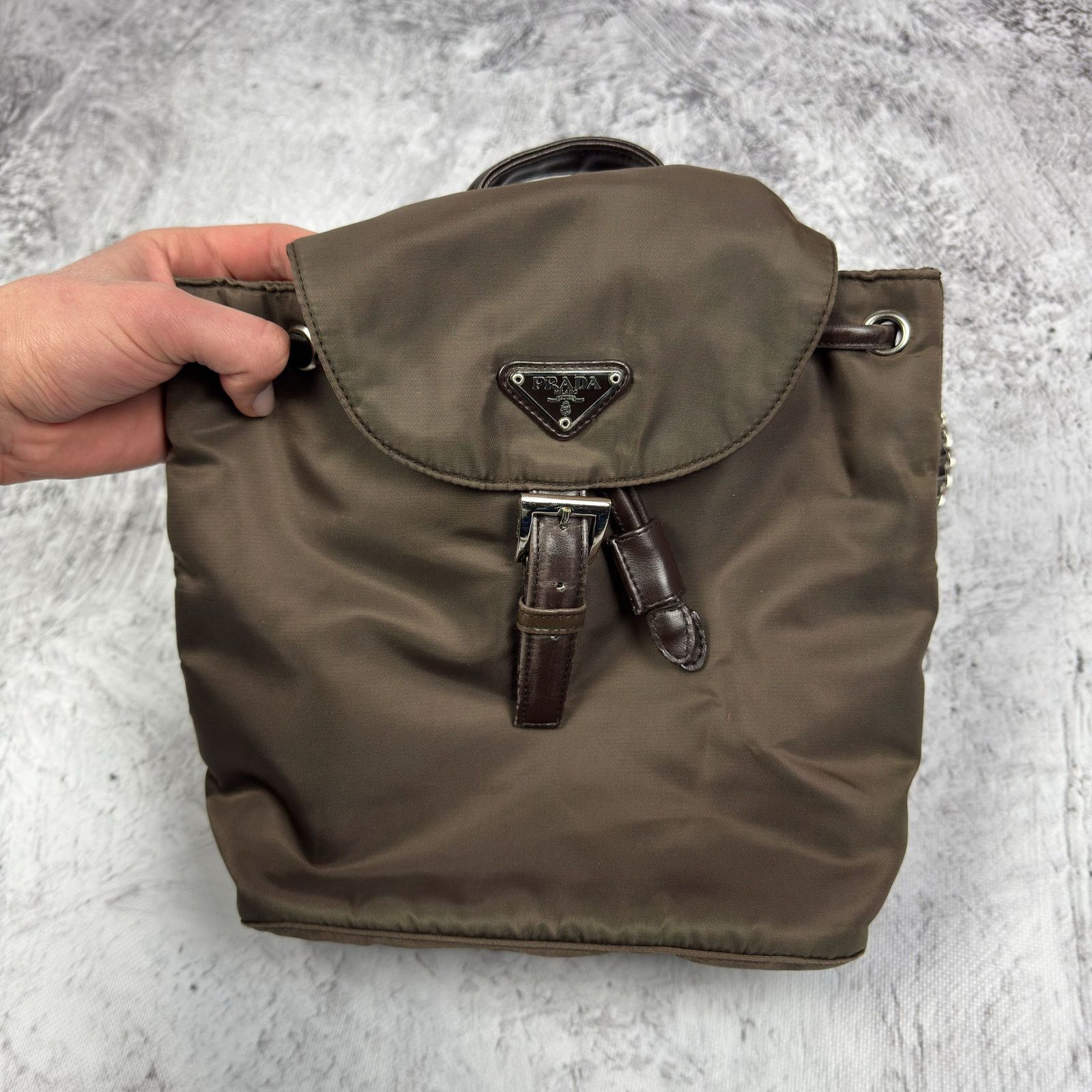 Prada Prada Milano Small Re-Nylon Womens Brown Logo Patch Backpack Size ONE SIZE - 1 Thumbnail