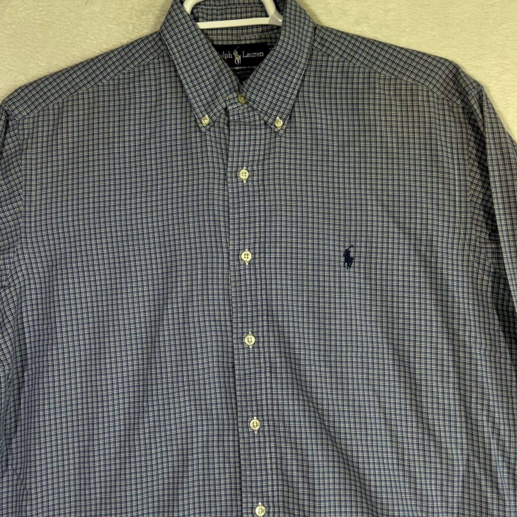 Ralph Lauren VINTAGE Ralph Lauren Shirt Mens 16 34/35 Yarmouth Button Down Long Sleeve Plaid Blue 100% Cotton Classic Dress Shirt Mens Boys Womens Size US L / EU 52-54 / 3 - 5 Thumbnail