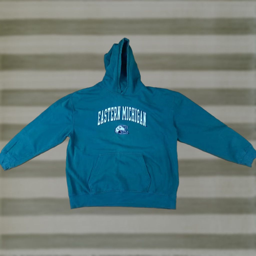 X-LARGE VINTAGE Eastern Michigan Eagles Sweatshirt Hooded Embroidered X-Large Green Unisex Adults 90s Basketball Size US XL / EU 56 / 4 - 1 Thumbnail