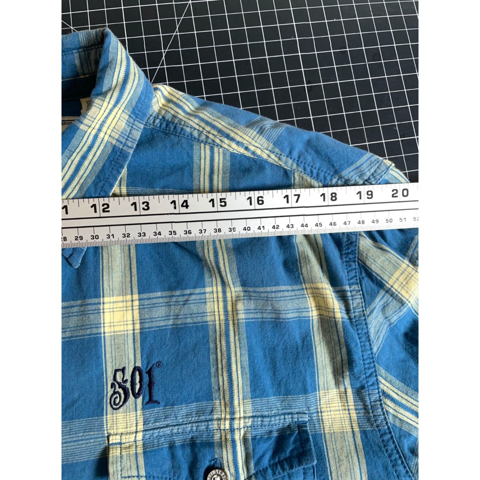 Levi's Levi's 501 Plaid Shirt Mens XL Blue Yellow Western Metal Buttons (2XL Tag) Size US XL / EU 56 / 4 - 7 Thumbnail