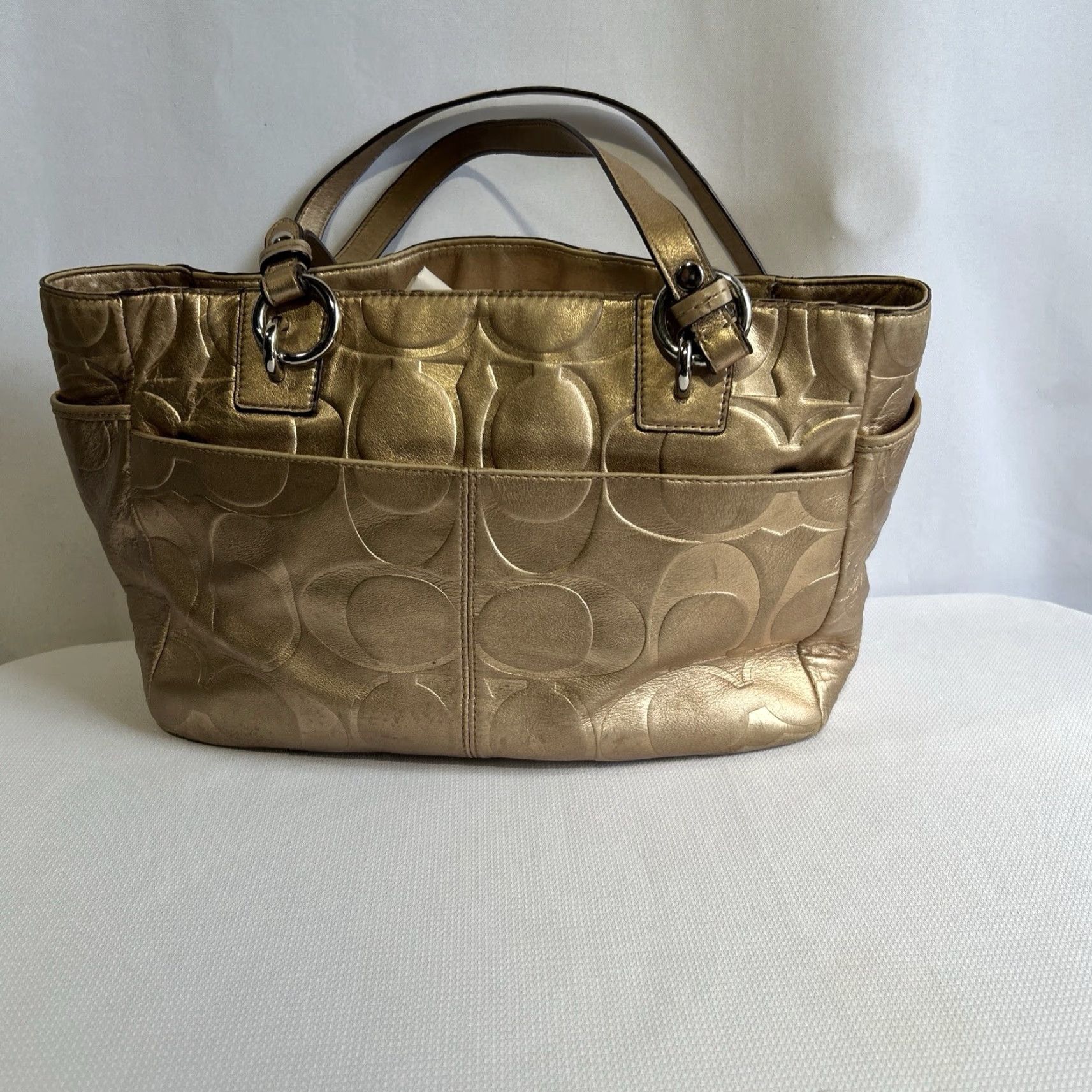 Coach Coach East West Gallery Embossed Leather Purse Tote Gold Metallic Zip Top F17727 Size L / US 10 / IT 46 - 4 Thumbnail