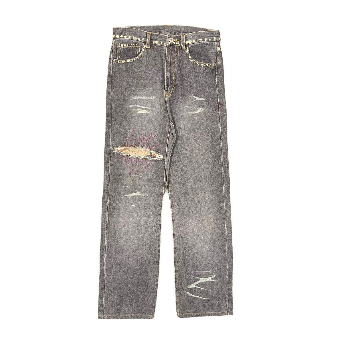 If Six Was Nine × KMRii × Takeo Kikuchi Takeo Kikuchi Sashiko Painter Charcoal Denim Jeans Size US 29 - 1 Thumbnail