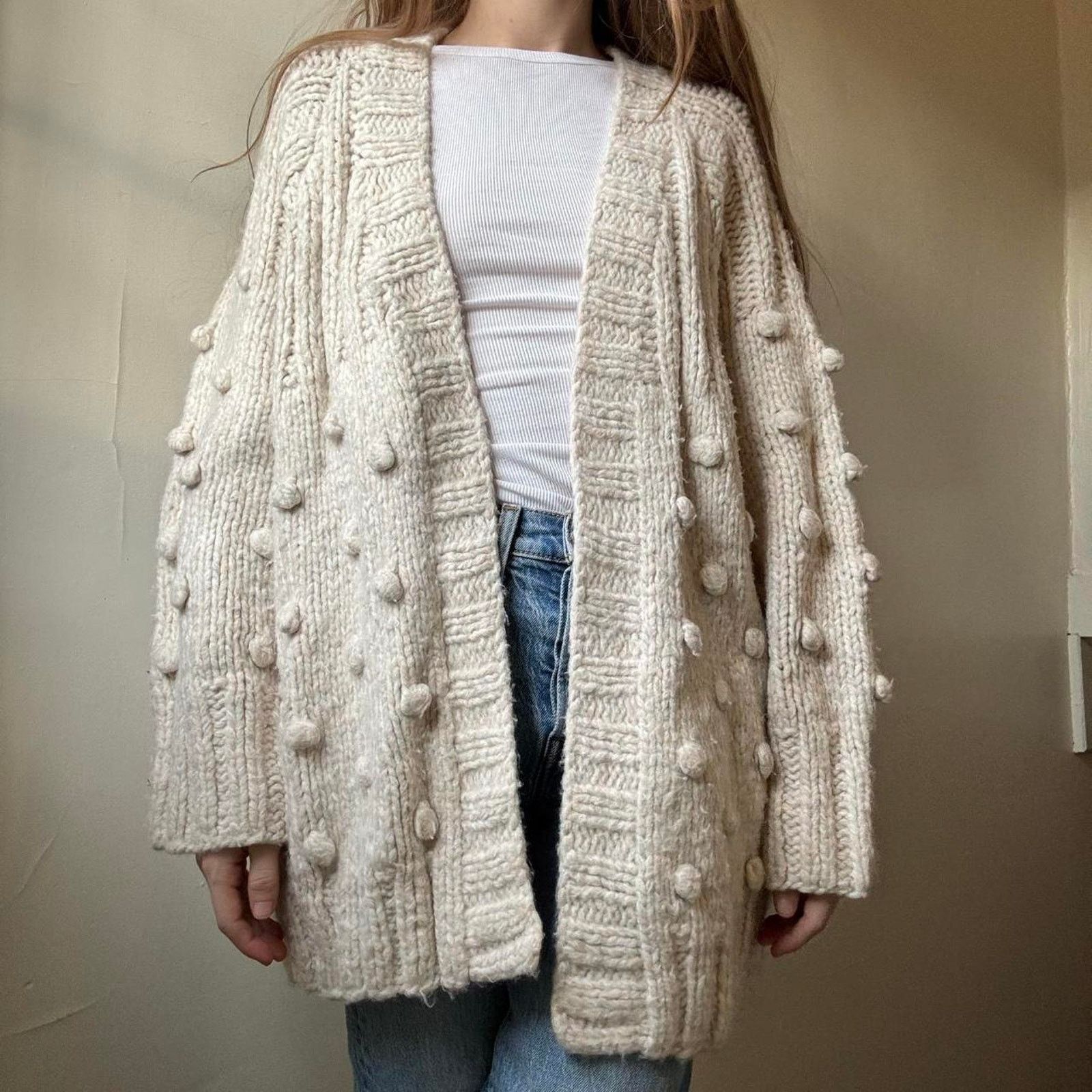 By Together By Together Cream Knit Open Front Cardigan Small Medium Wool Size S / US 4 / IT 40 - 1 Thumbnail
