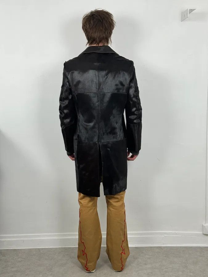 Vintage 2000s Italian Black Leather Pony Hair Long Jacket Size US M / EU 48-50 / 2 - 3 Thumbnail
