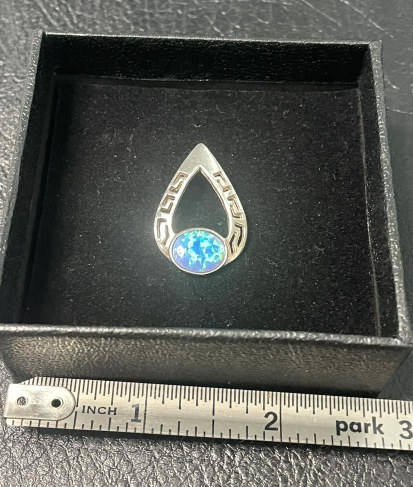 Designer Vintage Blue Fire Opal Pendant .925 Size ONE SIZE - 2 Thumbnail