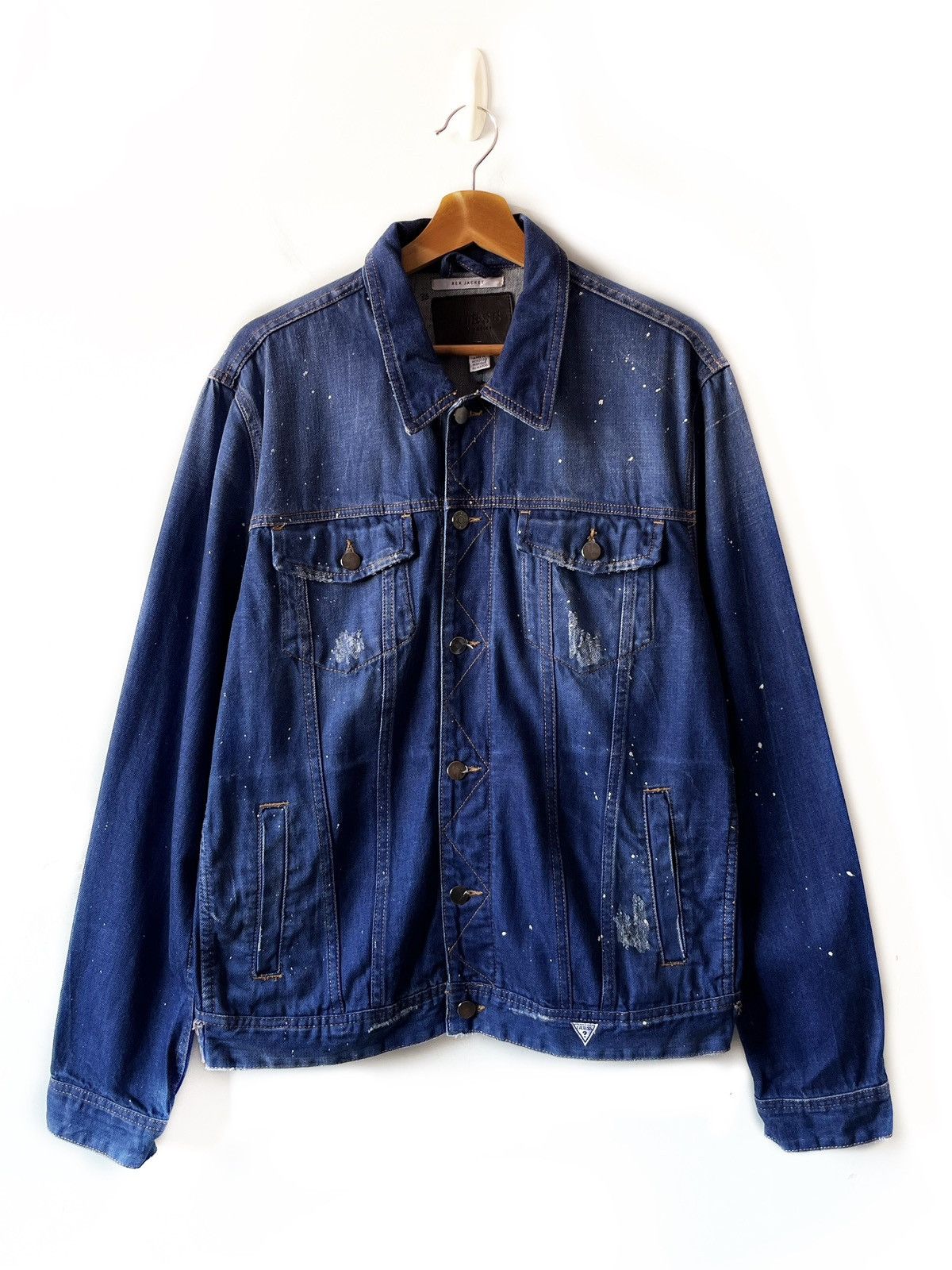 Designer × Guess Guess Jeans Denim Rex Jacket Distressed Paint Splatter Size US L / EU 52-54 / 3 - 1 Thumbnail