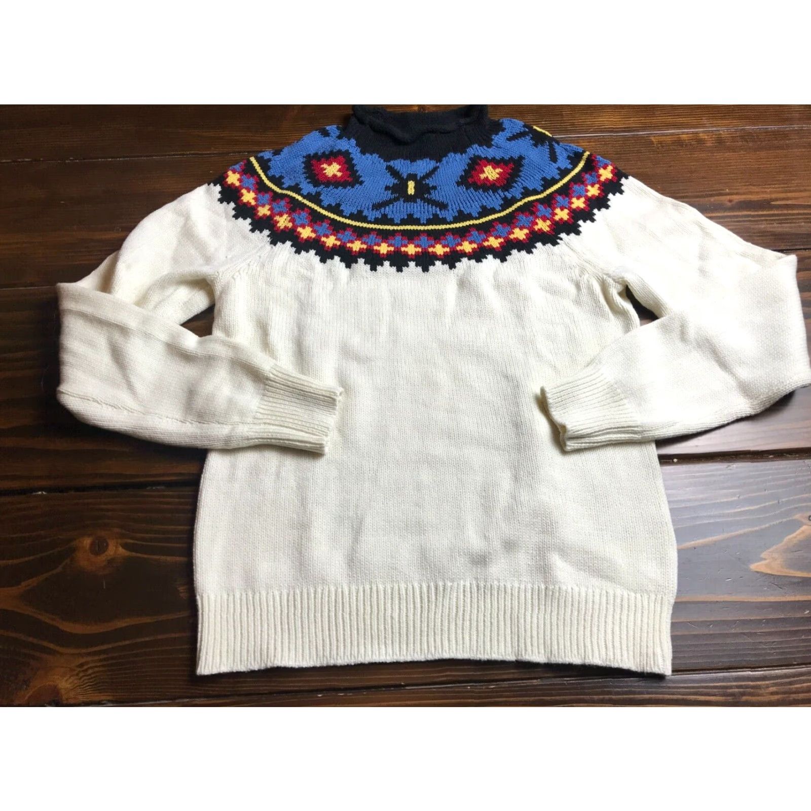 Chaps Chaps Sweater Women's Size Medium Cream Blue Aztec Pullover Size M / US 6-8 / IT 42-44 - 2 Thumbnail
