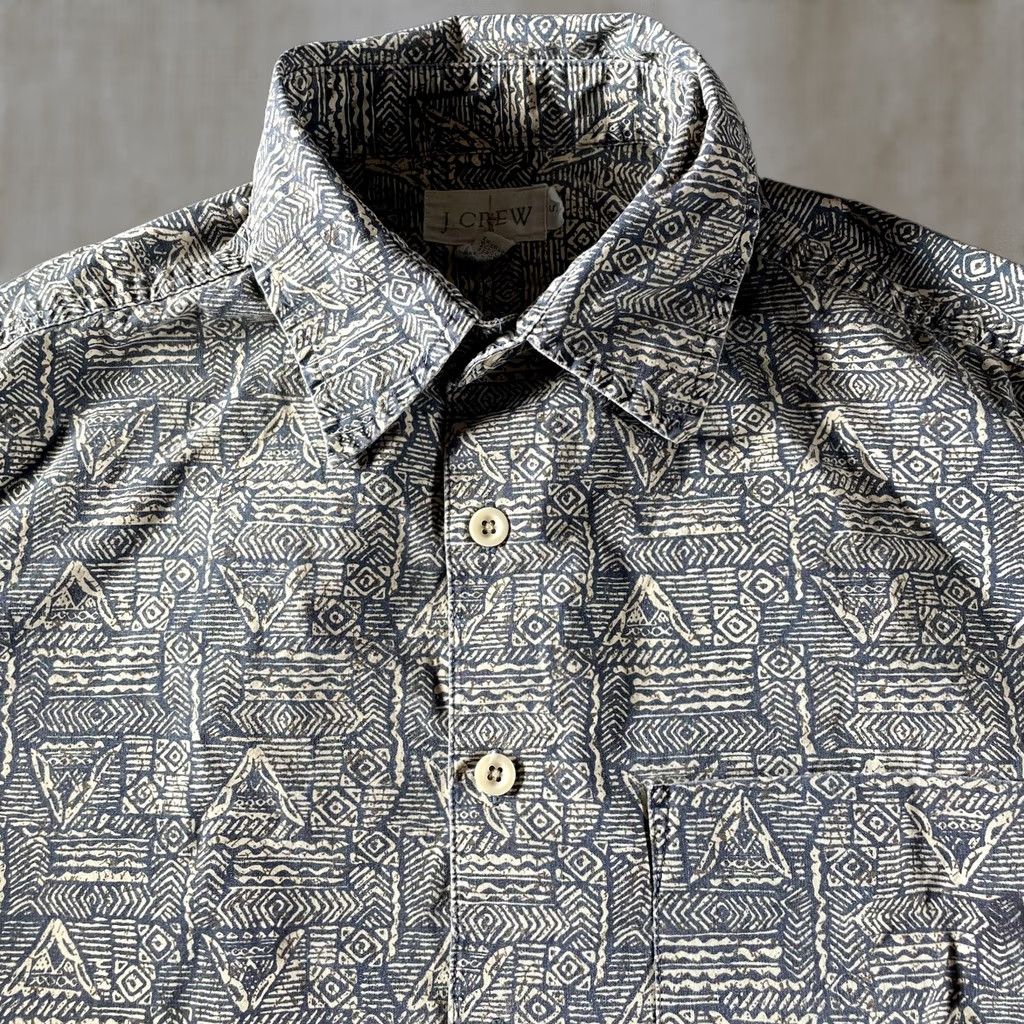 J.Crew J.Crew Shirt Men Small Blue Beige Geometric Print Button-Up Short Sleeve Oarsman Size US S / EU 44-46 / 1 - 1 Thumbnail