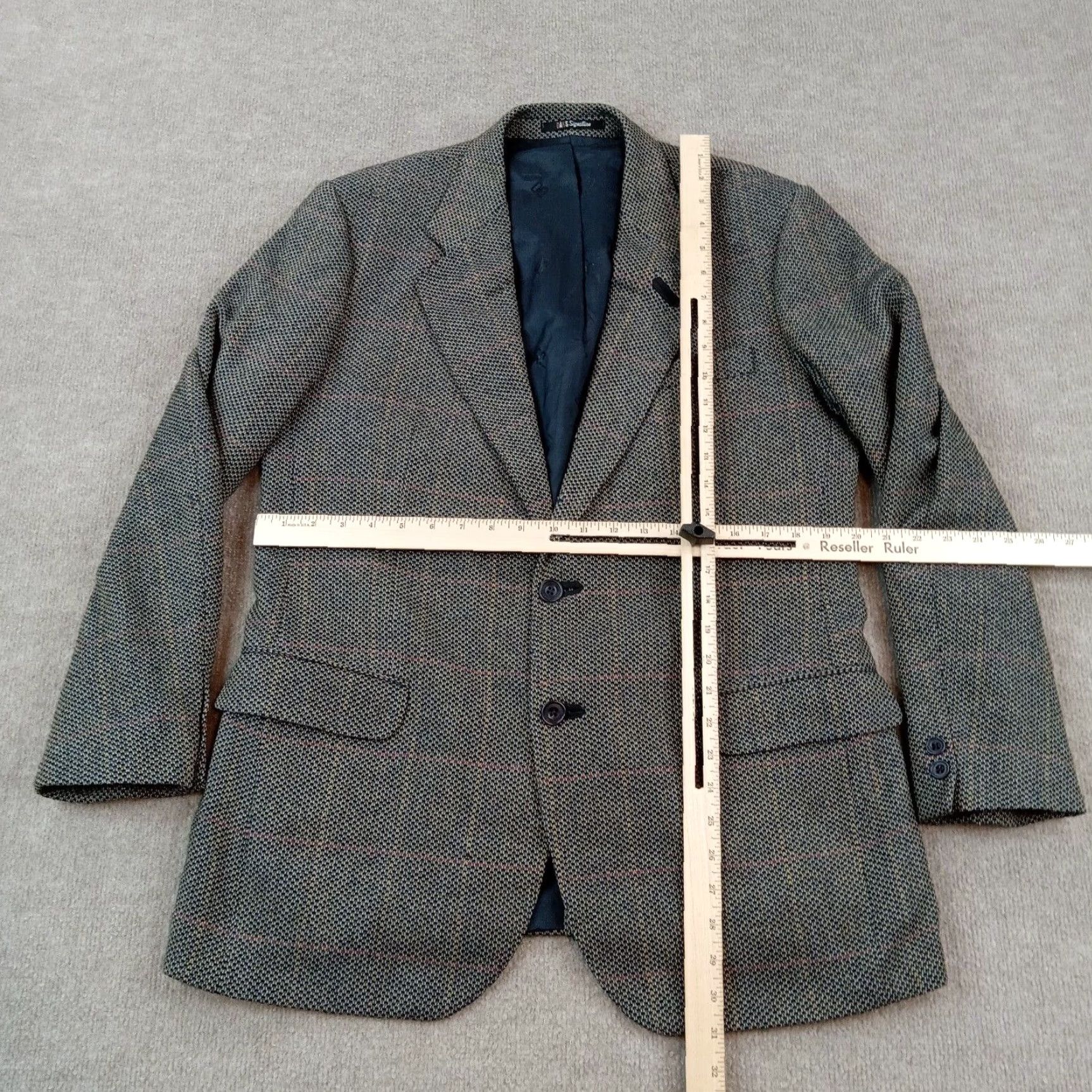 DAKS VINTAGE DAKS Blazer Mens 40 R Black Cashmere Geometric Business Single-Breasted Regular Fit Size 40R - 2 Thumbnail