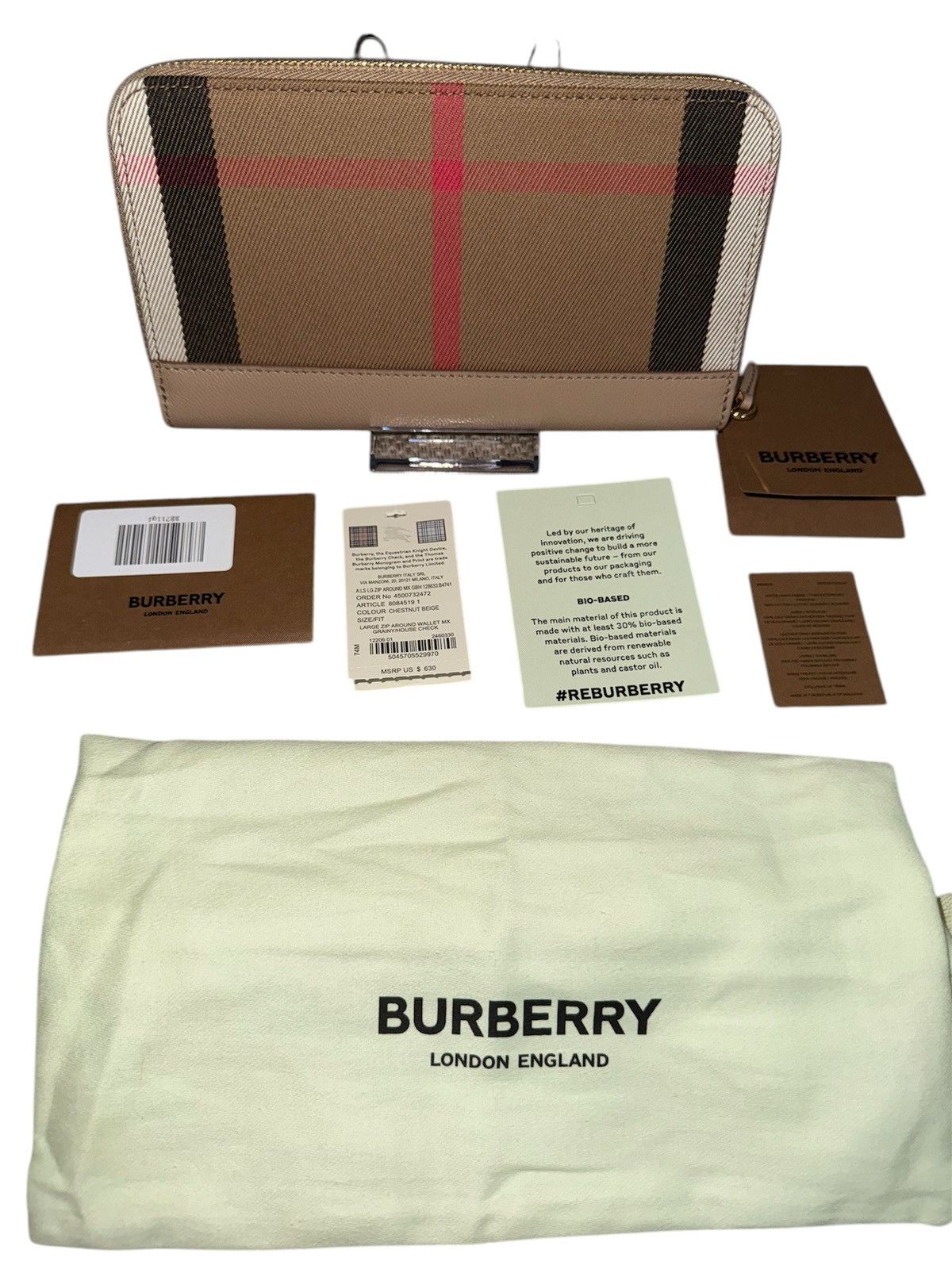 Burberry × Designer Burberry Haymarket Check Chestnut Long Zip-Around Wallet Size ONE SIZE - 3 Thumbnail