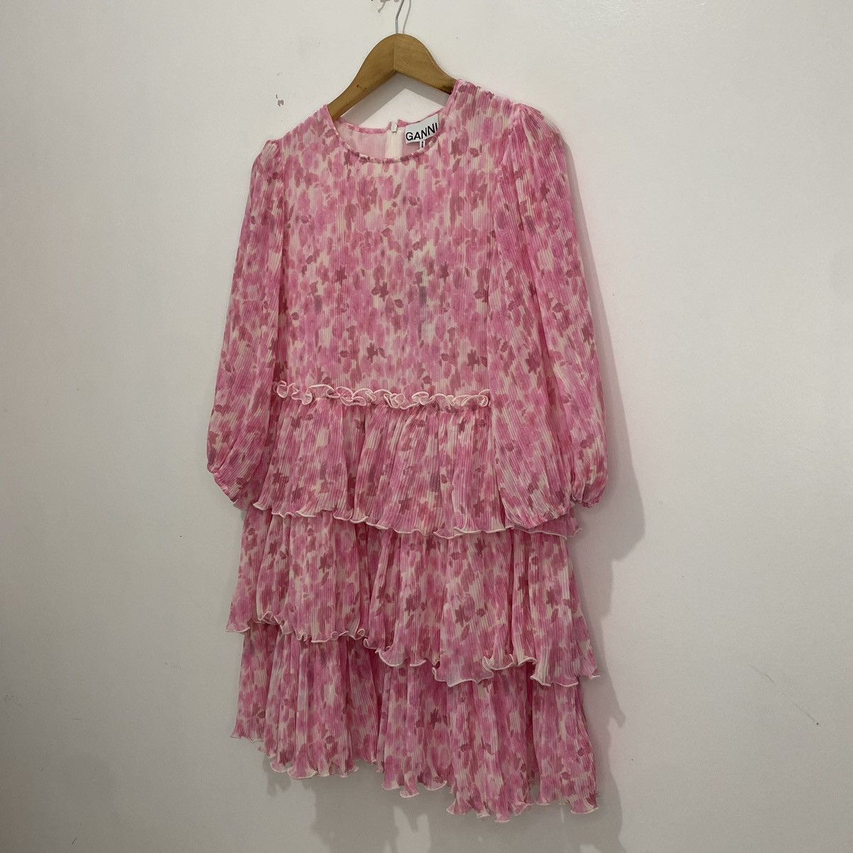 Ganni Ganni Tiered Ruffled Plisse Georgette Mini Dress Size S / US 4 / IT 40 - 2 Thumbnail