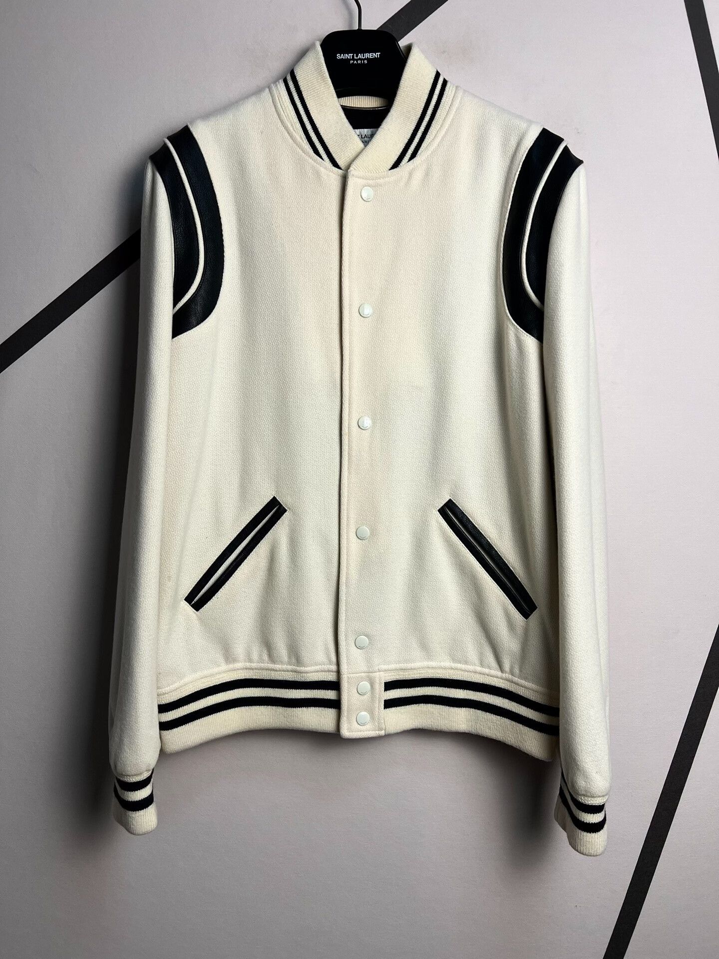 Saint Laurent Paris Saint Laurent Cream Varsity Jacket Size US L / EU 52-54 / 3 - 1 Thumbnail