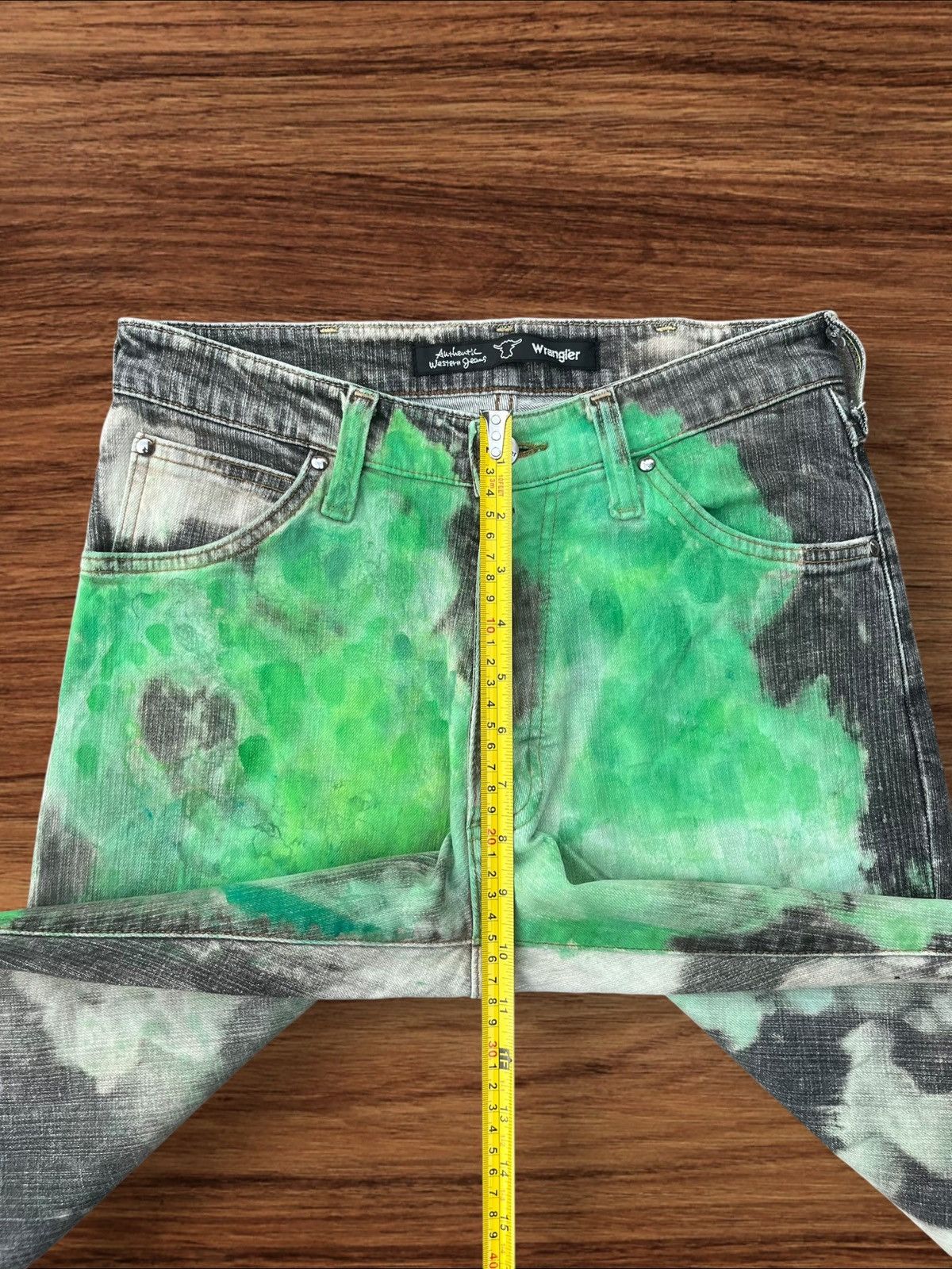 Vintage × Wrangler Vintage Wrangler Green Paint Tye Die Straight Leg Jeans Size US 28 / EU 44 - 13 Thumbnail